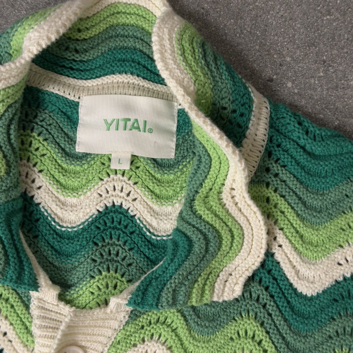 YITAI YITAI Green Wave Crochet Polo Cardigan L Size US L / EU 52-54 / 3 - 3 Thumbnail