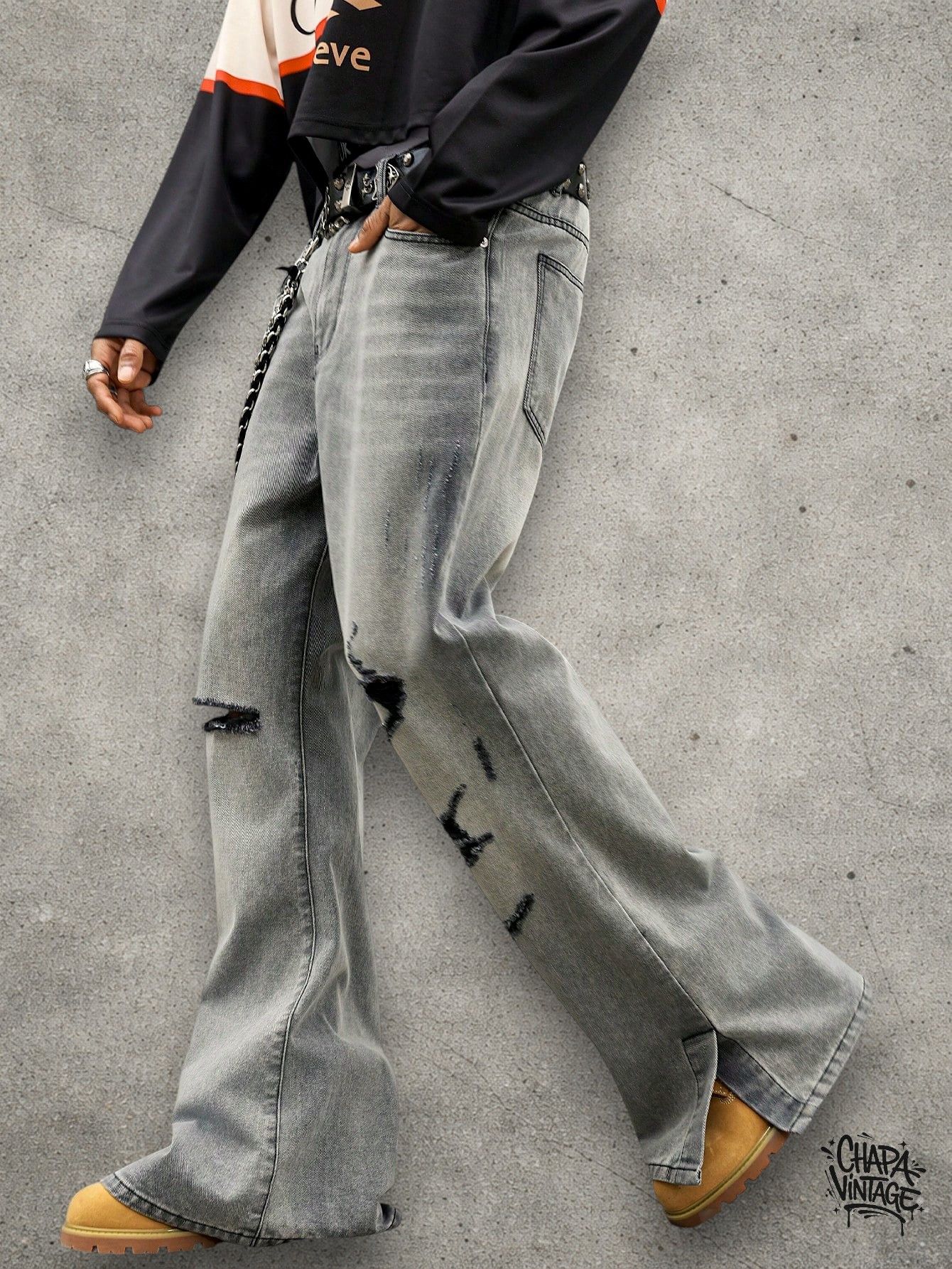 Vintage Wide leg light gray jeans Size US 32 / EU 48 - 1 Thumbnail