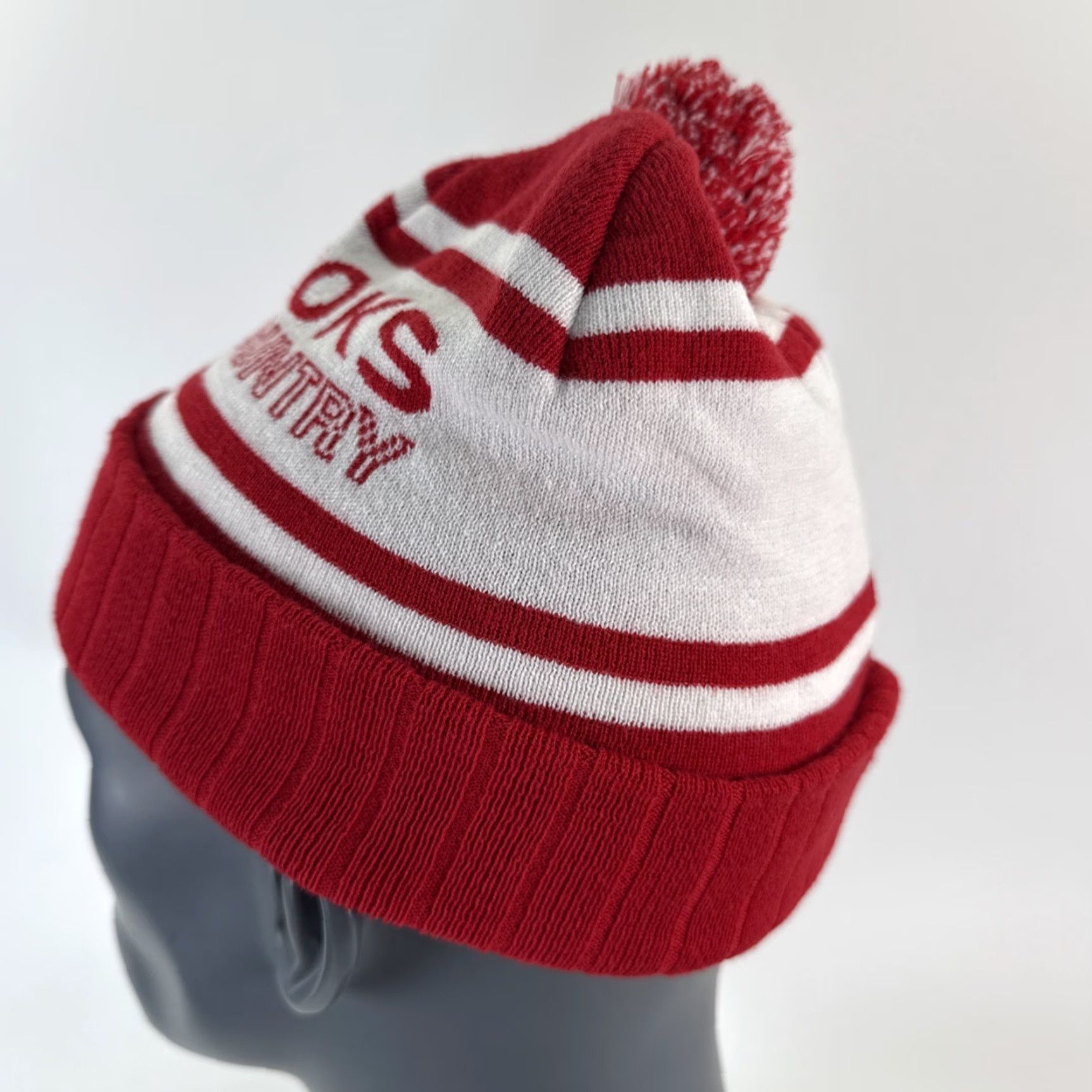 Brooks Brooks Cross Country Running Pom Knit Beanie Hat Unisex Red White Logo Cuffed Size ONE SIZE - 3 Thumbnail