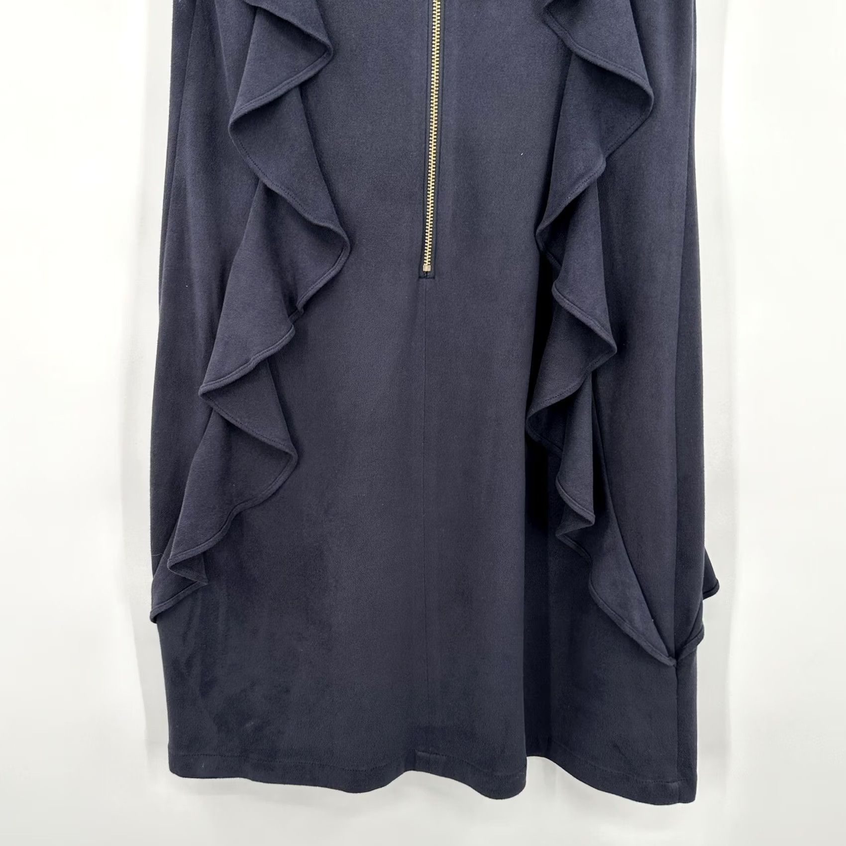 Vintage Julie Brown NYC Navy Blue Faux Suede Ruffle Shift Dress Petite P Sleeveless Mini Size XS / US 0-2 / IT 36-38 - 7 Thumbnail