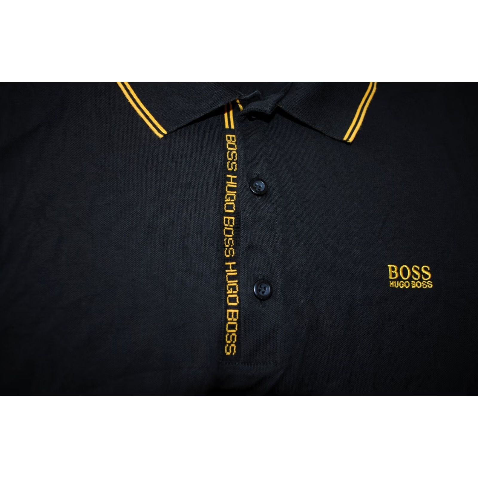 Hugo Boss VINTAGE MENS POLO SHIRT BLACK YELLOW HUGO BOSS MENS POLO COTTON ORIGINAL XXL Size US XXL / EU 58 / 5 - 3 Thumbnail