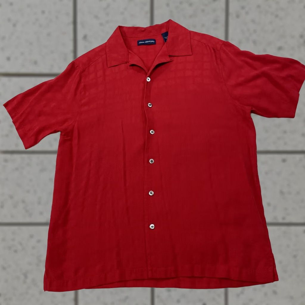 Vintage JOHN ASHFORD Vintage Button Shirt Men M Red 100% Silk Check Knit Relaxed Retro 70s 90s Knit Shirt Mens Red Silk Button Shirt Vintage Size US M / EU 48-50 / 2 - 1 Thumbnail