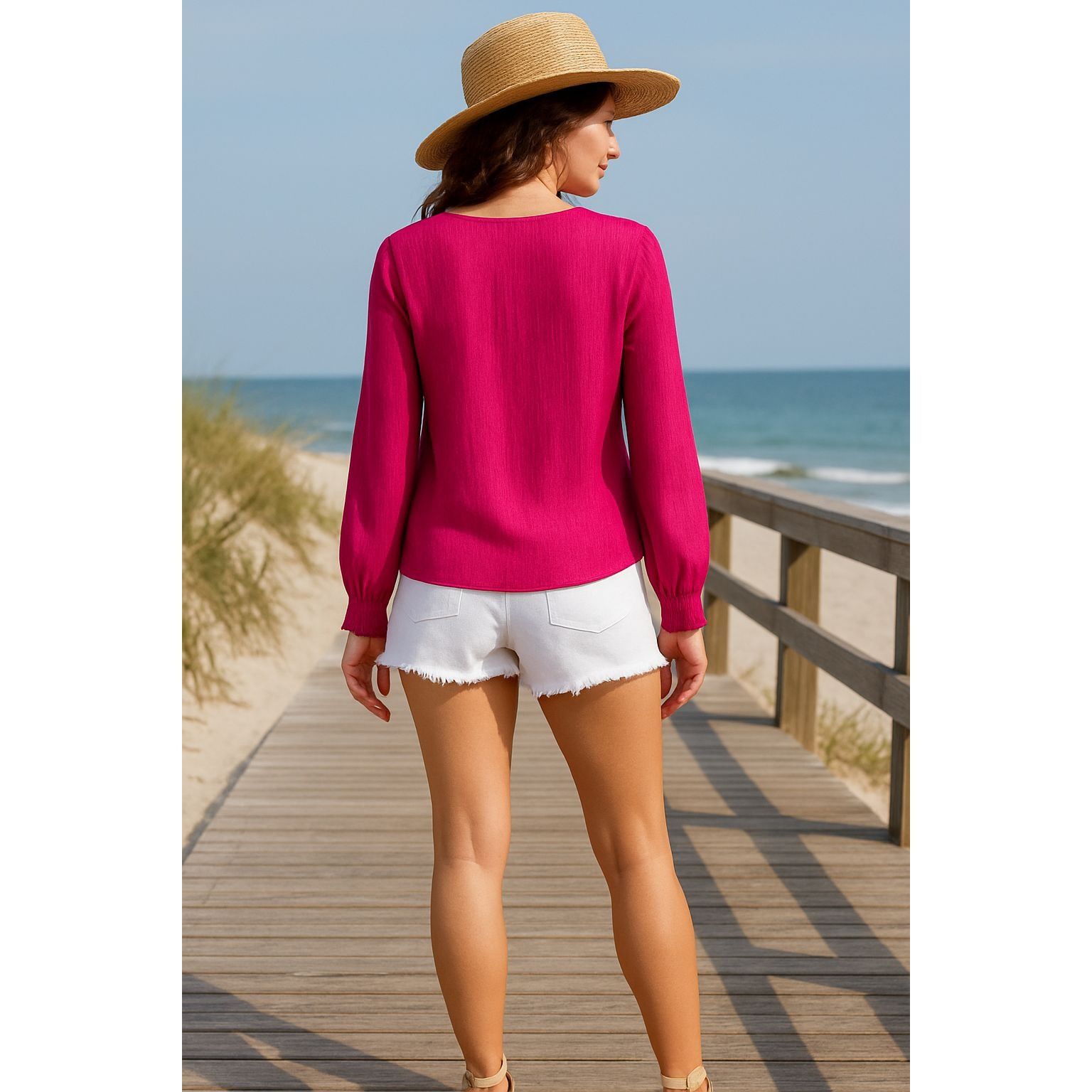 Sears Simply Styled by Sears Sheer XL Fuschia Pink Long Sleeve Blo Size XL / US 12-14 / IT 48-50 - 4 Thumbnail