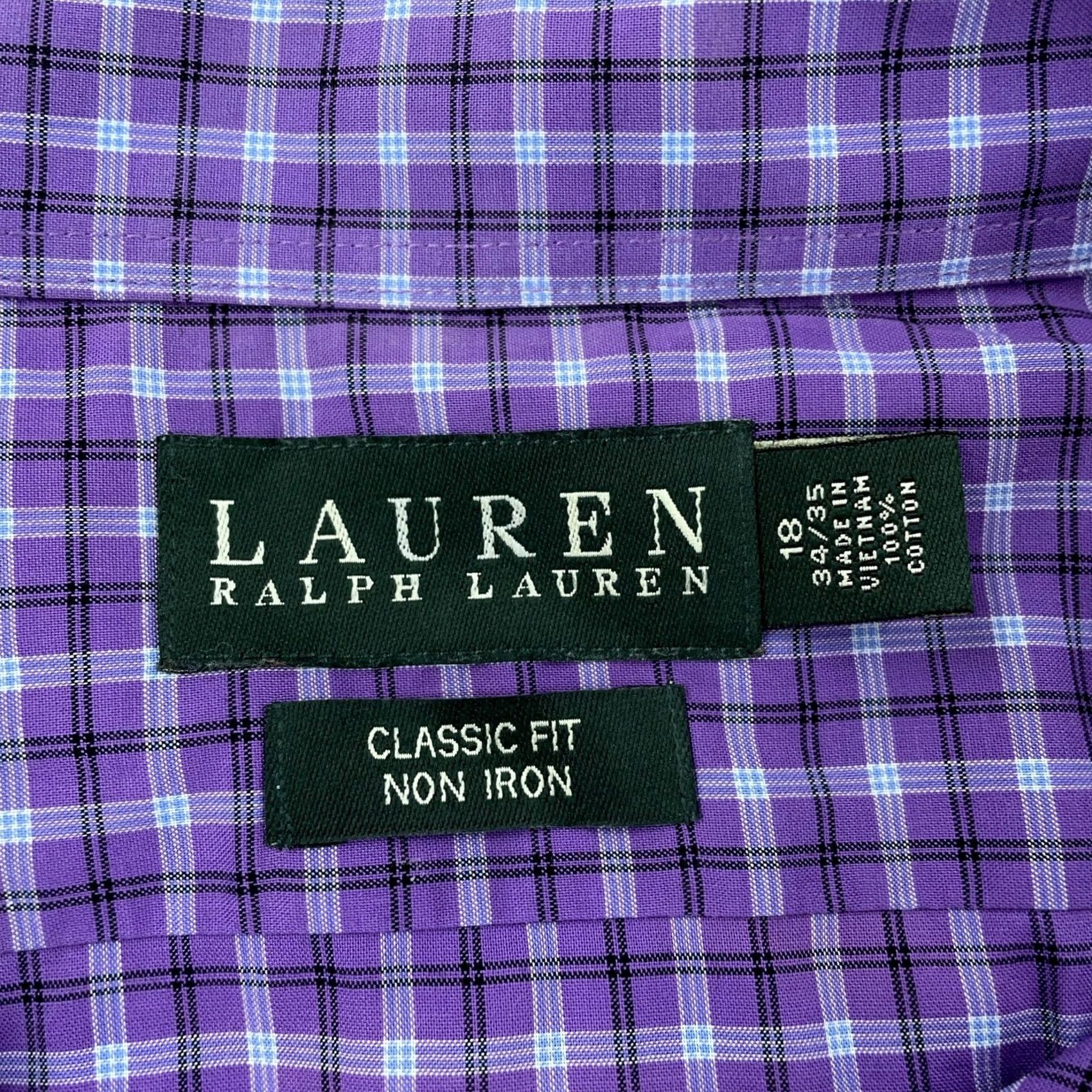 Ralph Lauren Lauren Ralph Lauren Shirt Mens 18 34/35 Purple Plaid Long Sleeve Non Iron Dress Shirt Size 48R - 8 Thumbnail