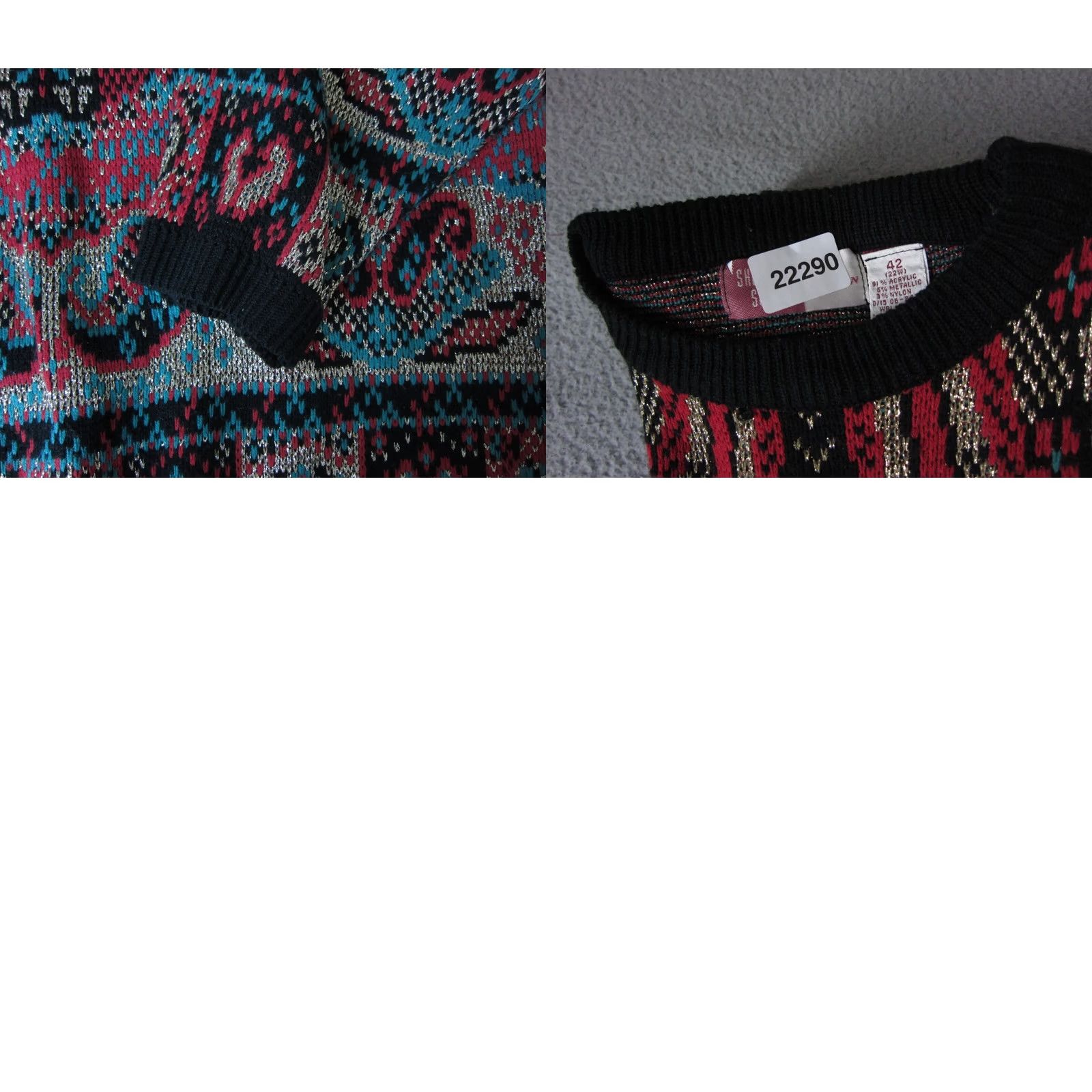 Vintage VINTAGE Sheridan Square Sweater Womens 22W Black Red Blue Paisley Baroque Gold 90s 80s Size 3XL / US 20-22 - 9 Thumbnail