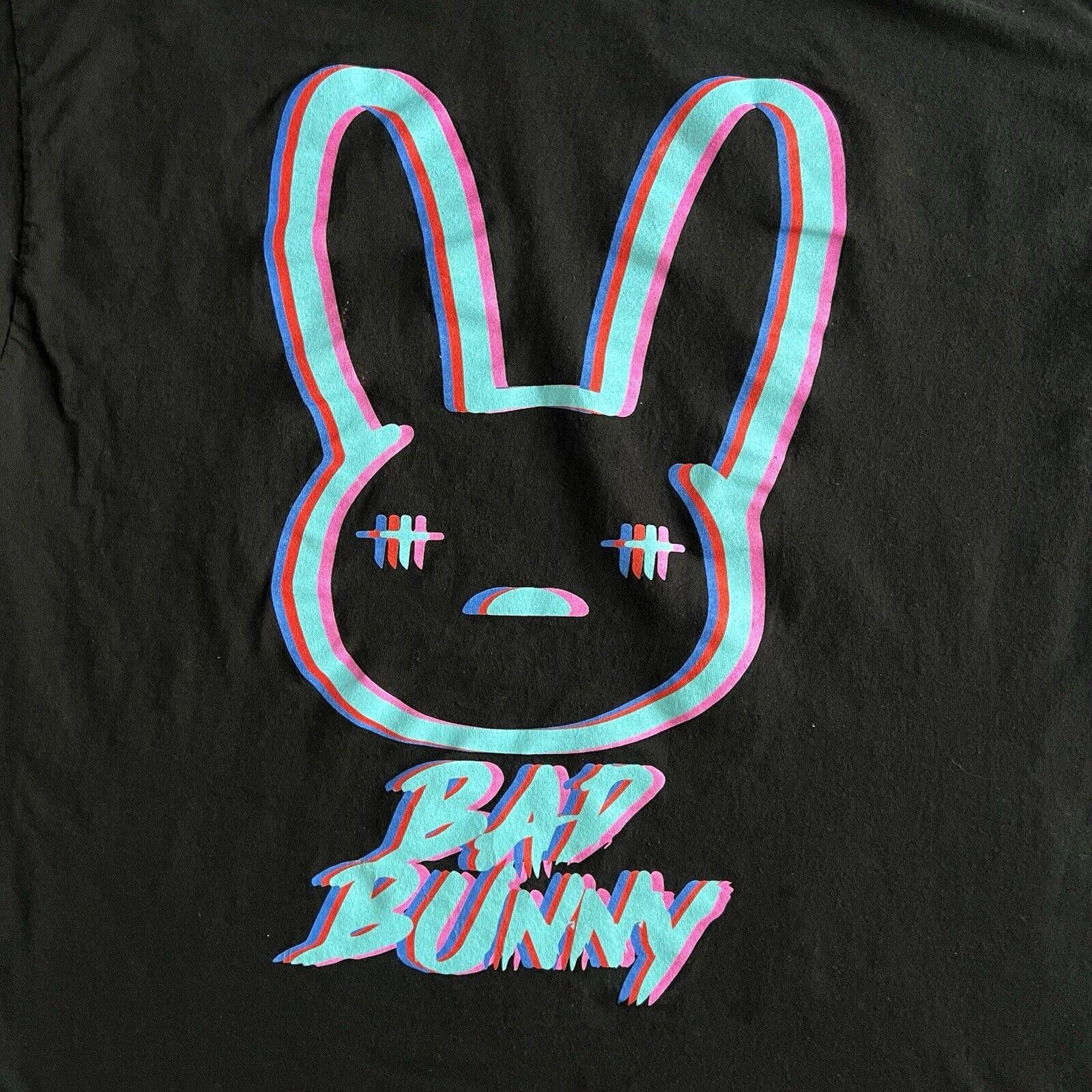 Designer Bad Bunny Worlds Hottest 2022 Tour 3D T Shirt Size XL Black Size ONE SIZE - 2 Thumbnail