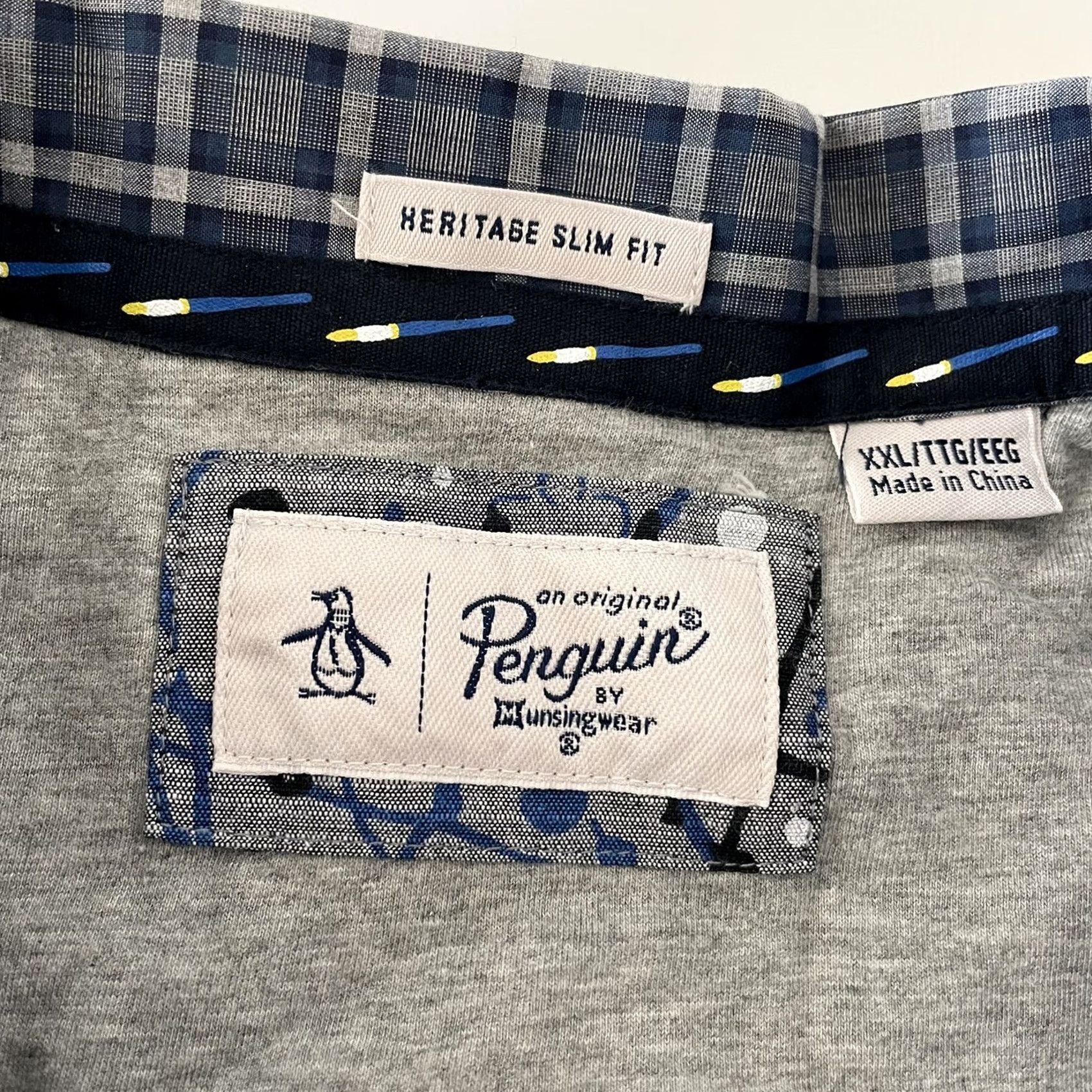 Vintage Penguin Shirt Plaid Button-Up Slim Fit Long Sleeve Mens 2XL Blue Size US XXL / EU 58 / 5 - 2 Thumbnail