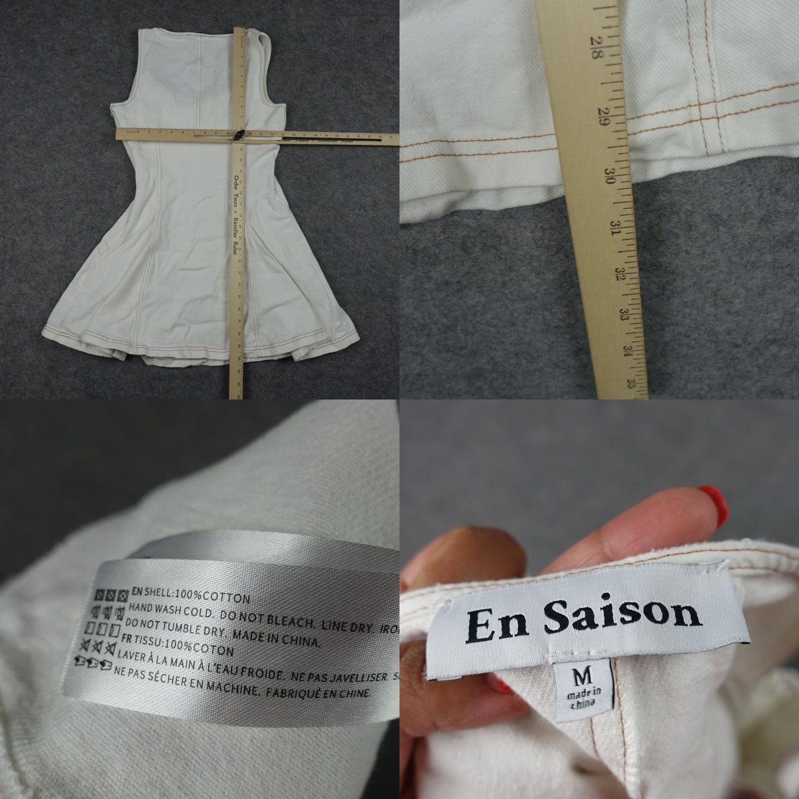 Vintage En Saison Dress Womens M White Cotton Denim Fit & Flare Square Neck Sleeveless Short Casual 100% Cotton Size M / US 6-8 / IT 42-44 - 8 Thumbnail