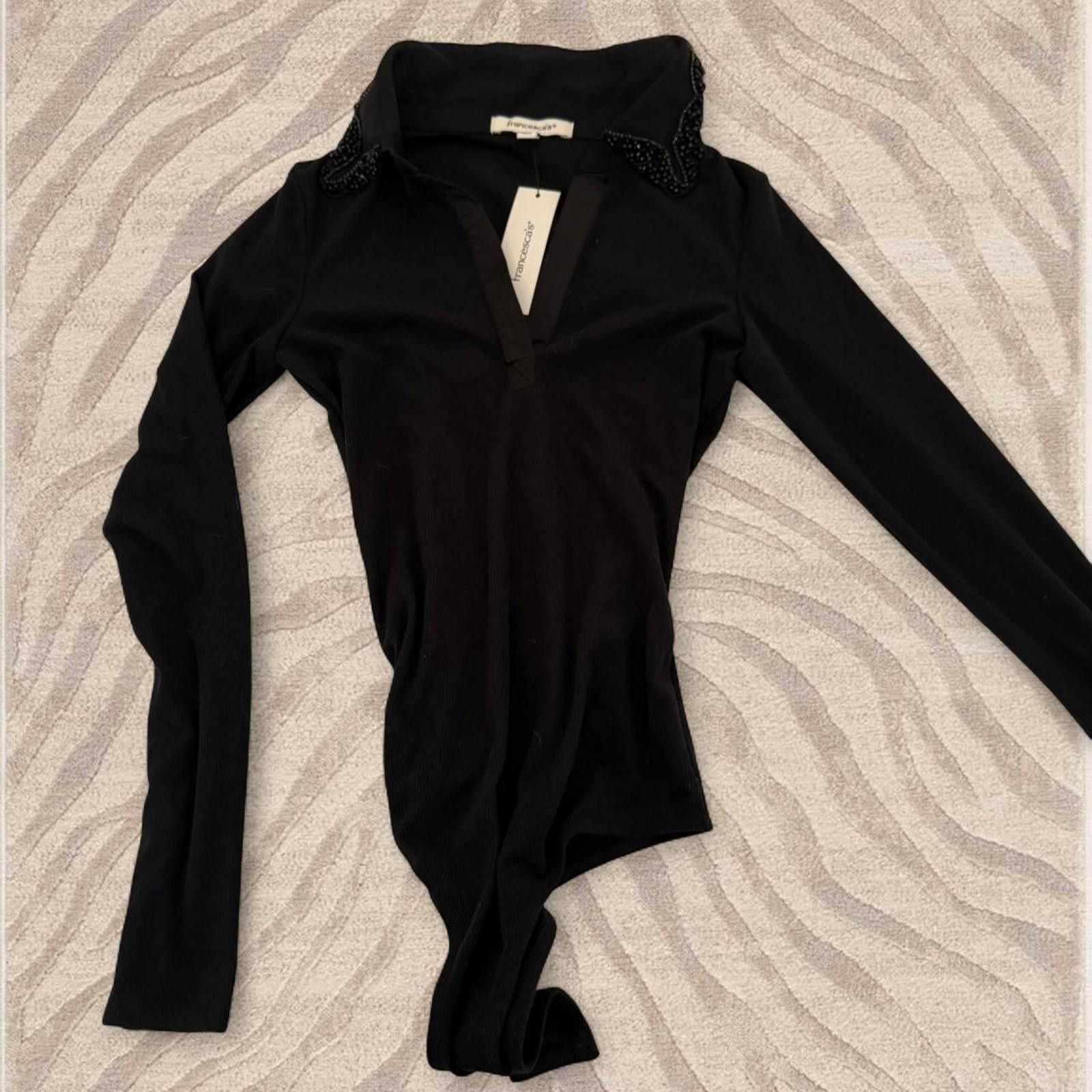 Francesco Smalto Francesca’s Black bodysuit with beaded collar Size ONE SIZE - 2 Thumbnail
