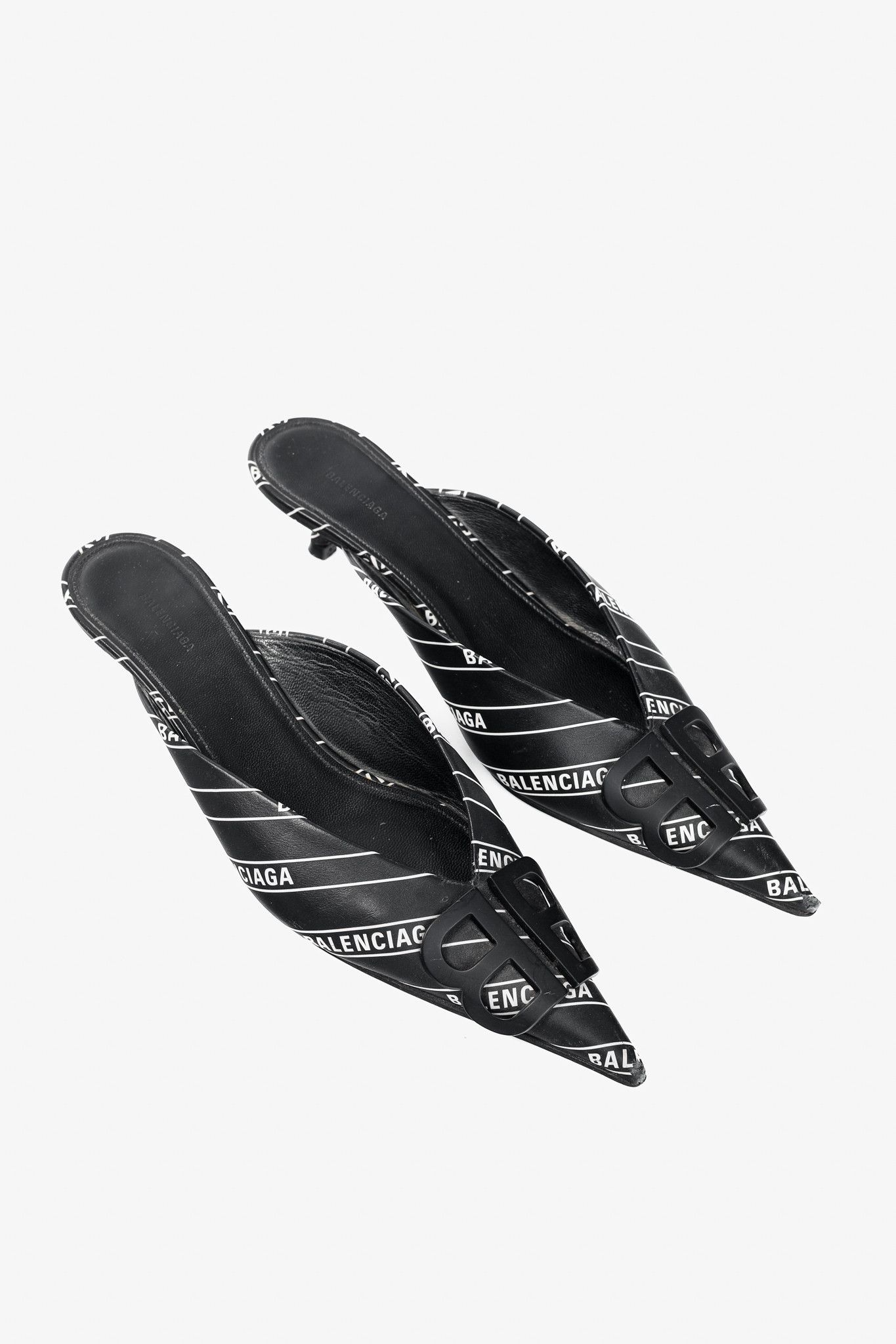 Balenciaga Balenciaga Black & White Logo-Printed BB Knife Mules Size US 6.5 / IT 36.5 - 1 Thumbnail