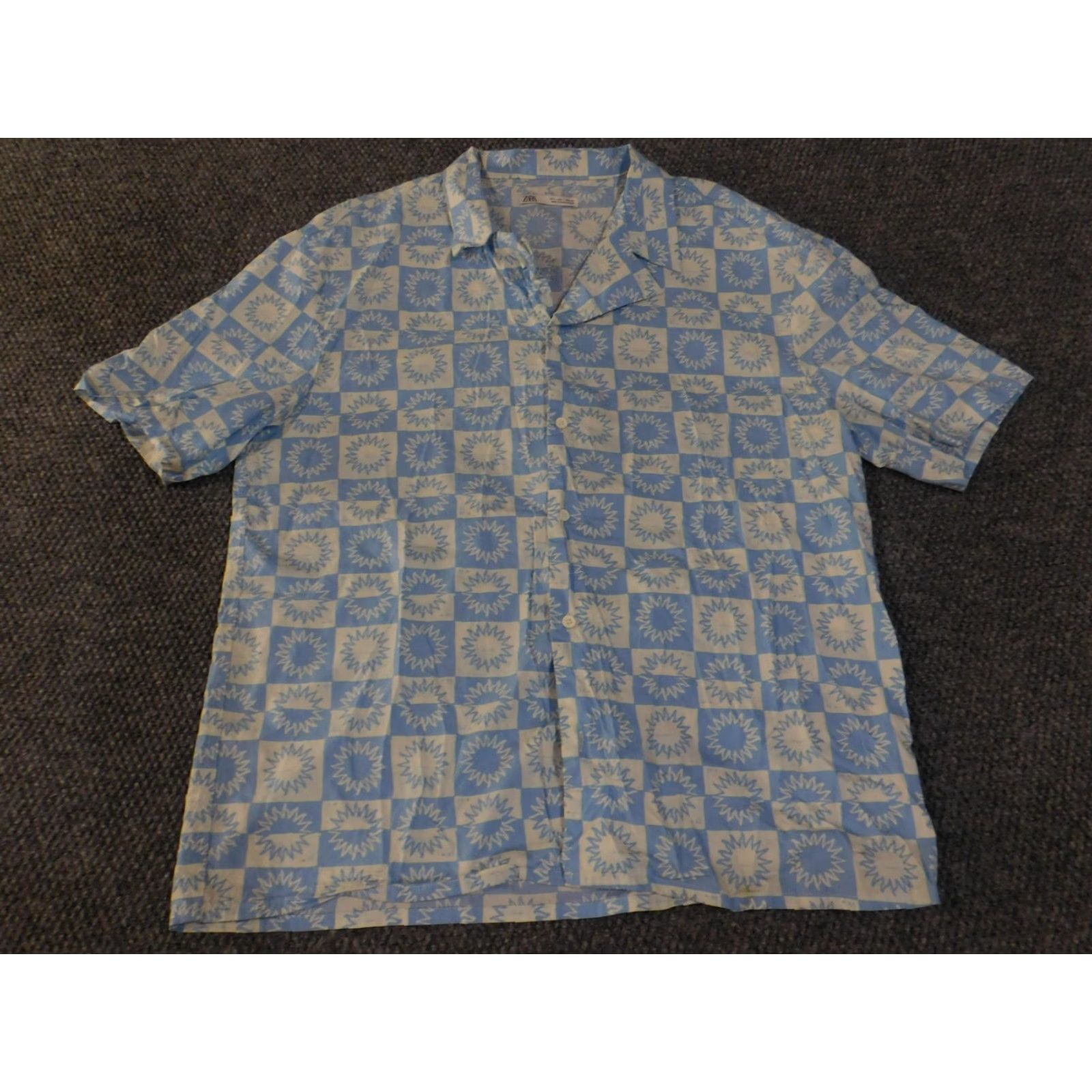 Zara Zara Shirt Mens Large Blue White Sunburst Check Short Sleeve Button Up Size US L / EU 52-54 / 3 - 3 Thumbnail