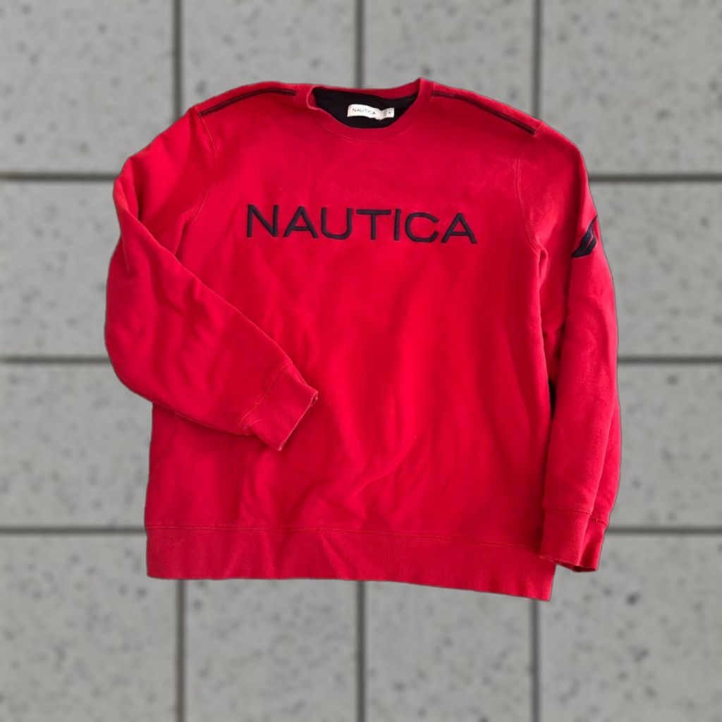 Nautica Nautica Sweatshirt Mens XL Red Pullover Crew Neck Long Sleeve Knit Cotton Sweater Regular Fit Size US XL / EU 56 / 4 - 1 Thumbnail