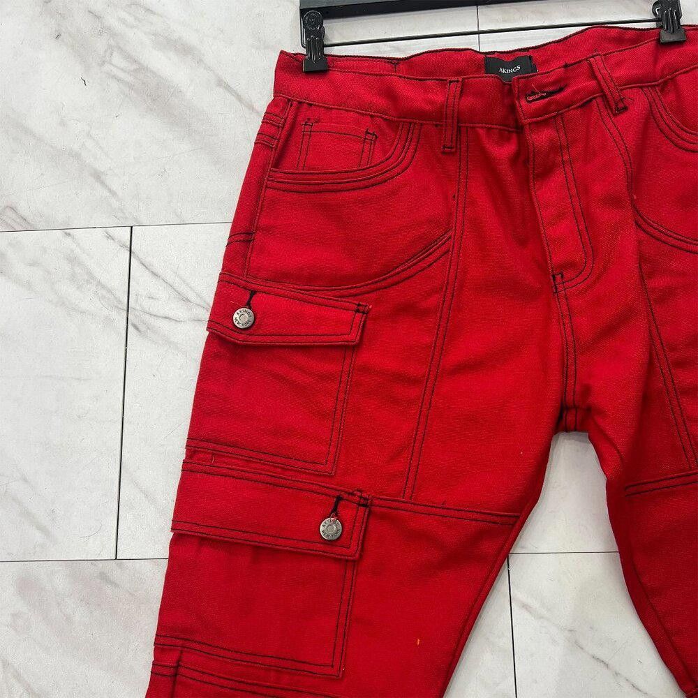 Designer AKINGS Kyle Snap Cargo Pants (Red - Size 36) Size US 36 / EU 52 - 4 Thumbnail