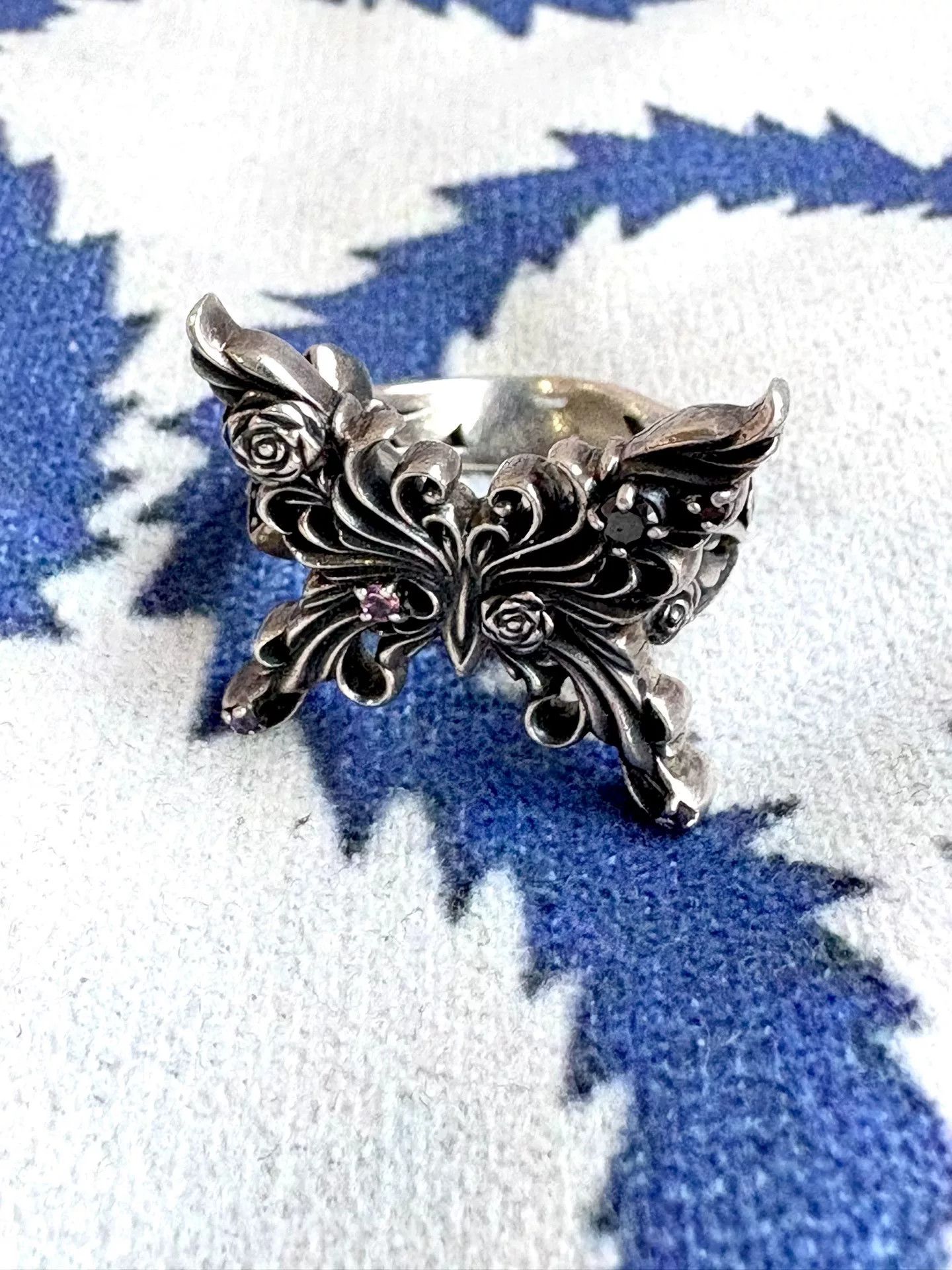 silver butterfly statement ring for women