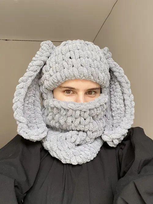 VIBE Handmade Knitted Balaclava Ski Mask Bunny Rabbit Style Size ONE SIZE - 6 Thumbnail