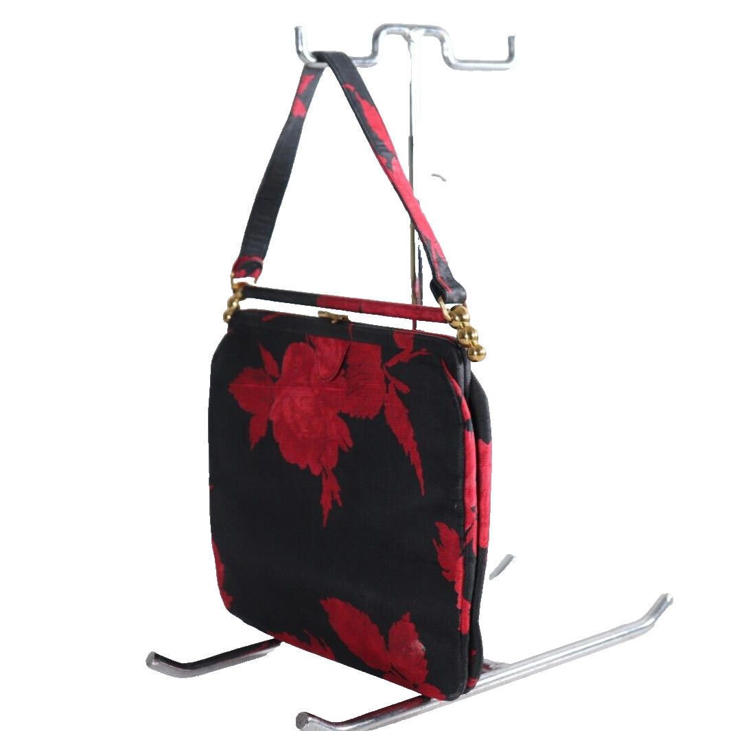 Designer Palizzio New York Black Red Brocade Floral Handbag Purse Size ONE SIZE - 9 Thumbnail