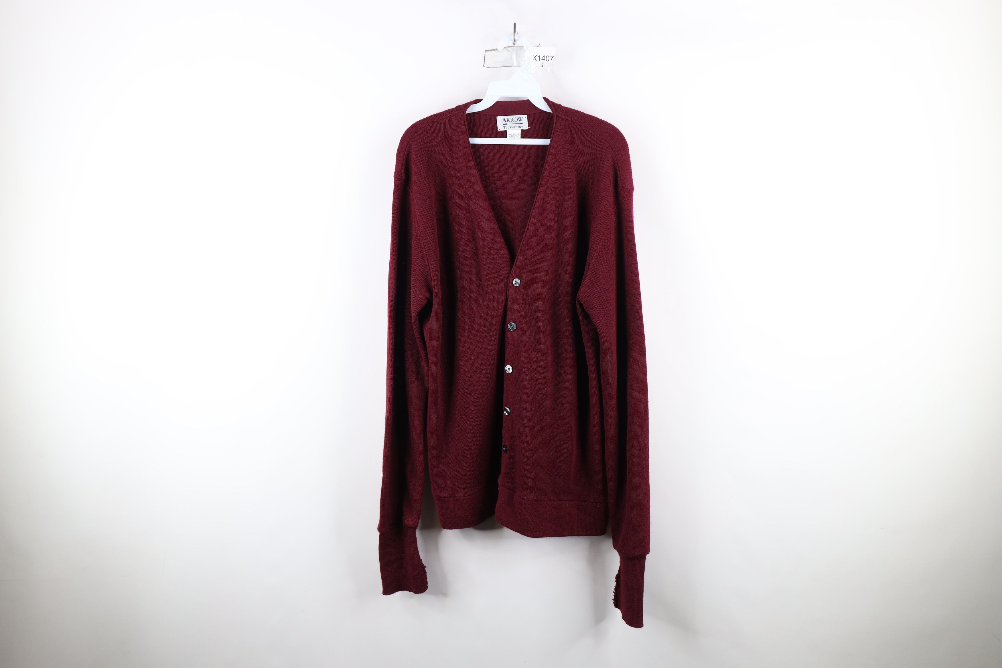 Vintage Vintage 90s Streetwear Knit Cardigan Sweater Maroon USA Size US L / EU 52-54 / 3 - 1 Thumbnail