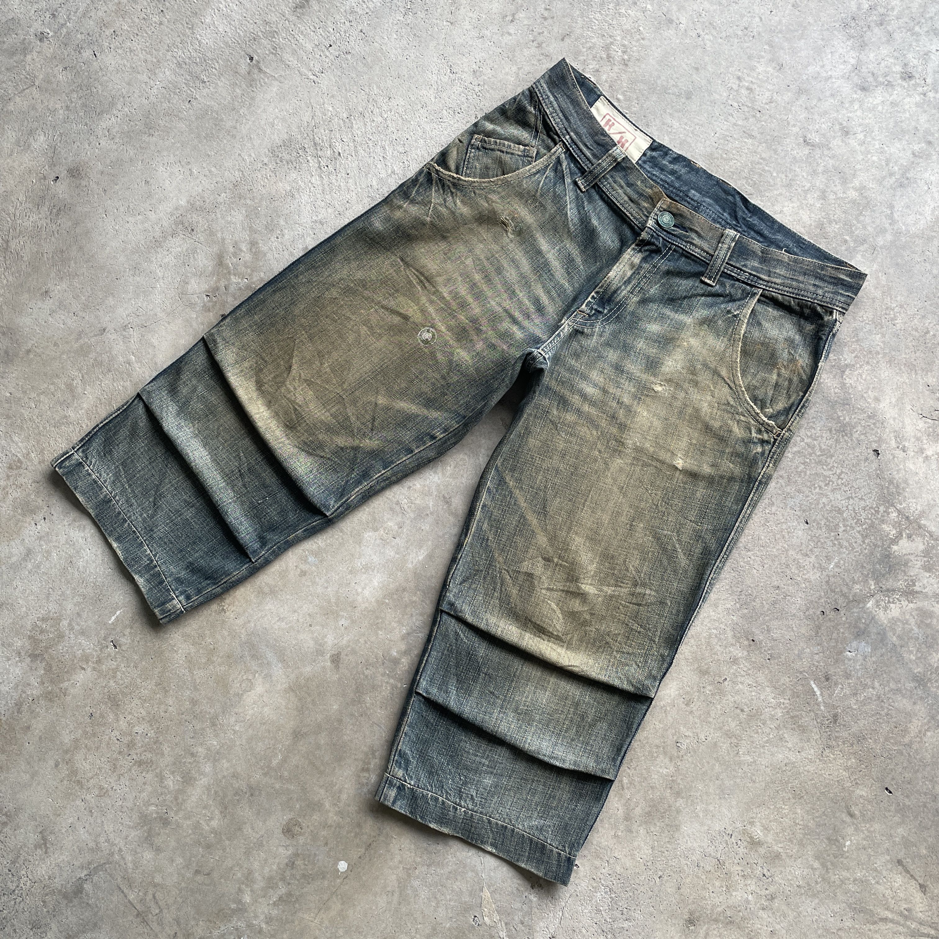 Japanese Brand × Rusty Vintage Japan Rush Hour Rusty Wash Cropped Denim Pants Jeans Size US 34 / EU 50 - 1 Thumbnail