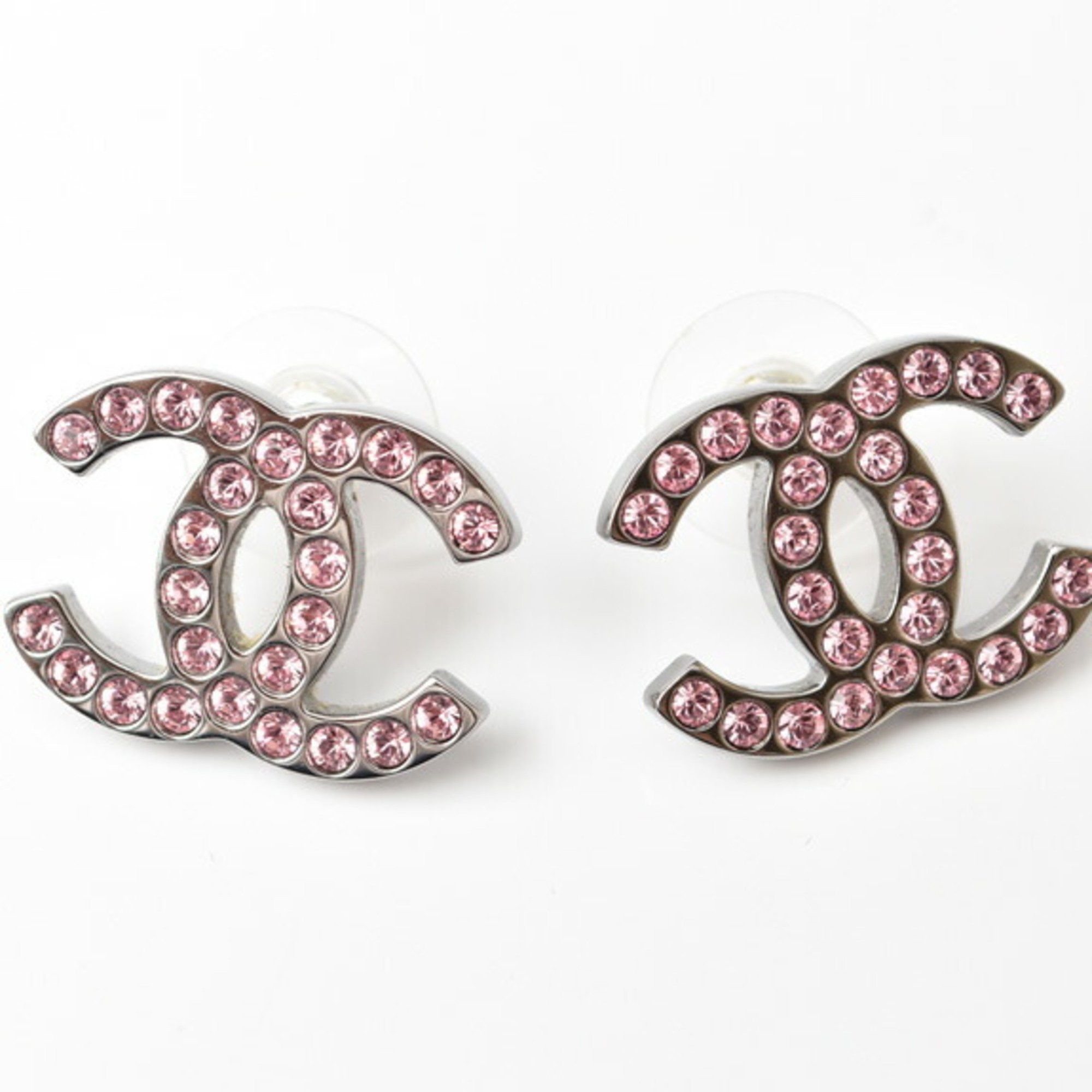 image of Chanel Earrings Chanel Cc Mark Rhinestone Silver Rose, Women's