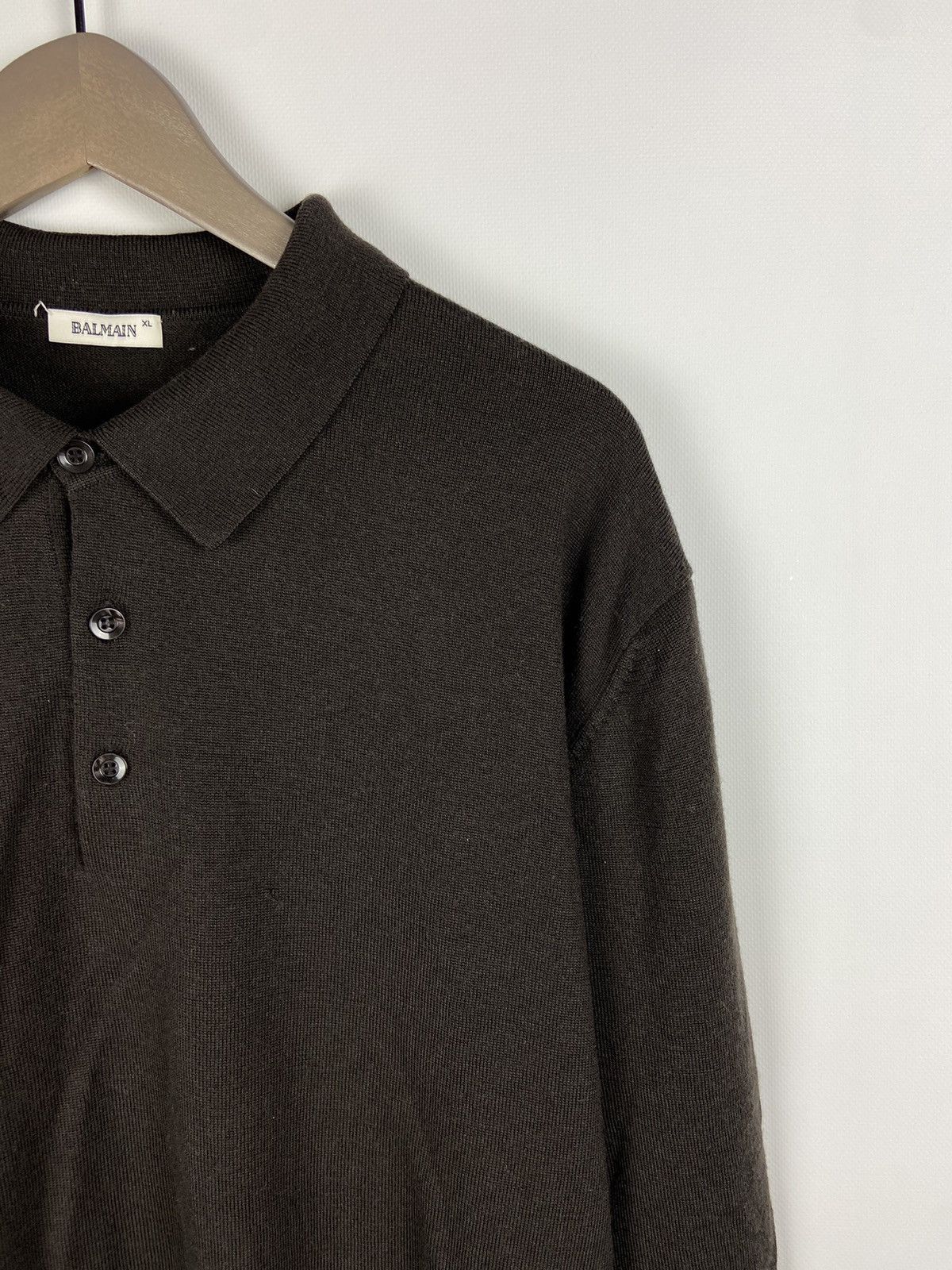 Balmain × Vintage Vintage Balmain Sweatshirt Collared Button Long Sleeve Wool Size US XL / EU 56 / 4 - 3 Thumbnail