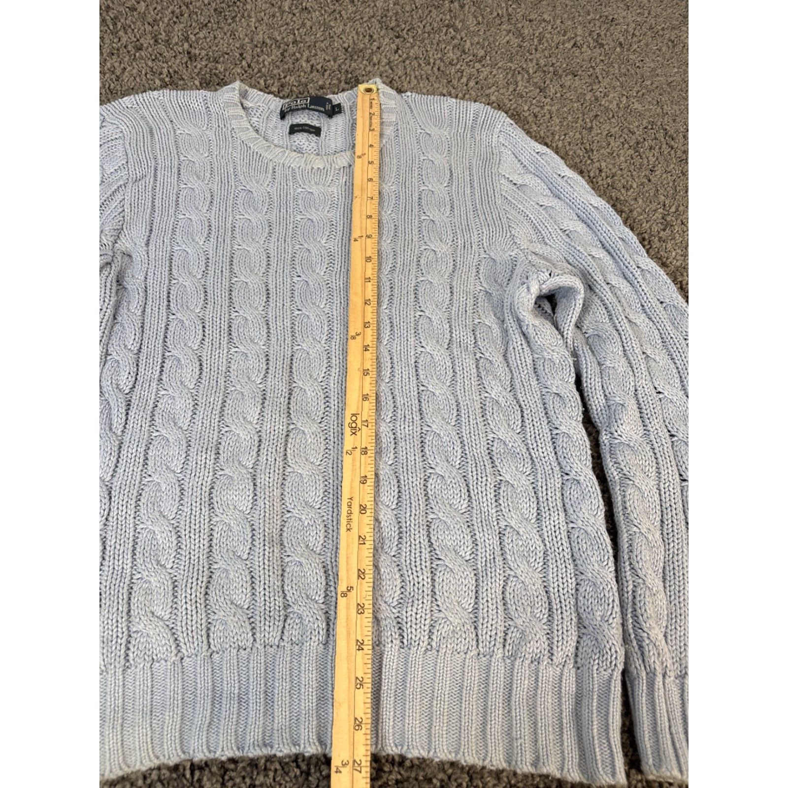 Polo Ralph Lauren VINTAGE Polo Ralph Lauren Men’s Cable Knit Sweater L Blue Fisherman 90s Pony Logo Embroidered Crew Neck Size US L / EU 52-54 / 3 - 2 Thumbnail