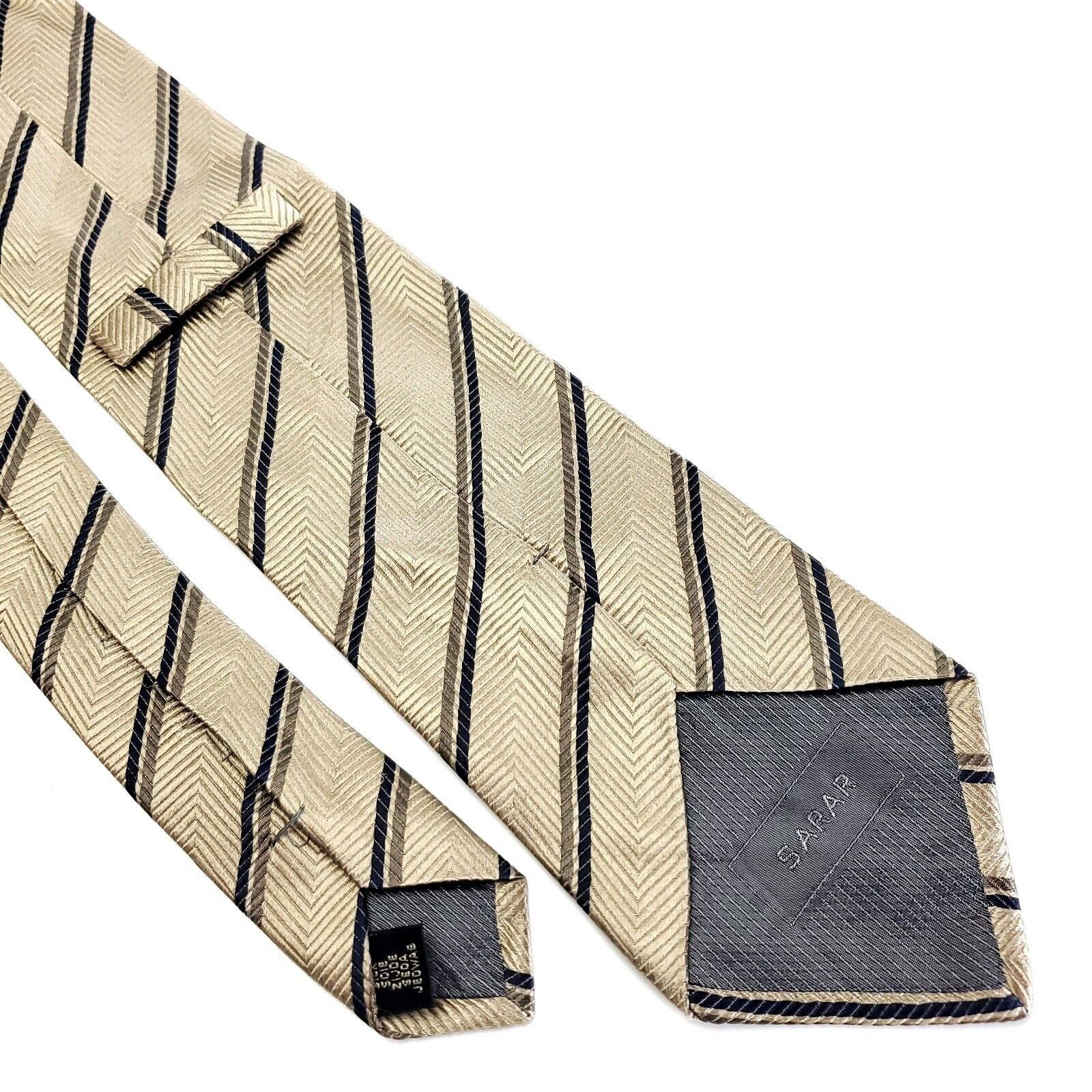 Sarar Sarar Tan Striped Herringbone Woven Silk Tie Size ONE SIZE - 6 Thumbnail