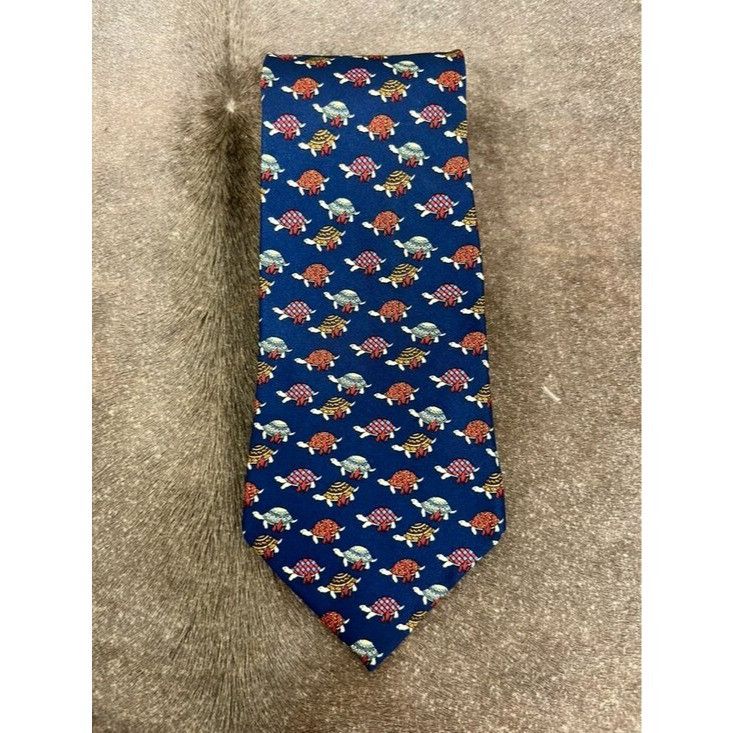 Salvatore Ferragamo Feragammo Turtles Printed Silk Tie Size ONE SIZE - 1 Thumbnail