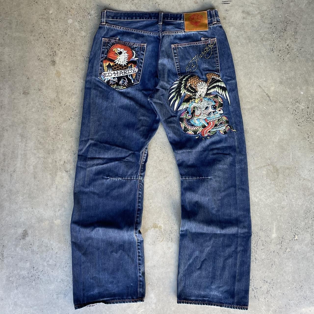 Ed Hardy × Vintage y2k Ed Hardy Embroidered Jeans Skull Eagle Size US 38 / EU 54 - 2 Thumbnail