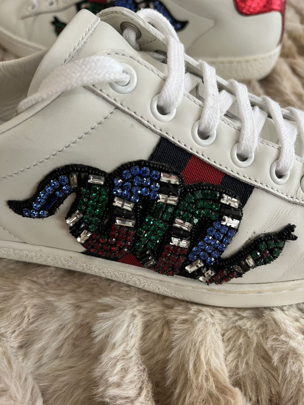 Gucci Gucci Ace Crystal Snake Sneakers Size US 7.5 / IT 37.5 - 2 Thumbnail