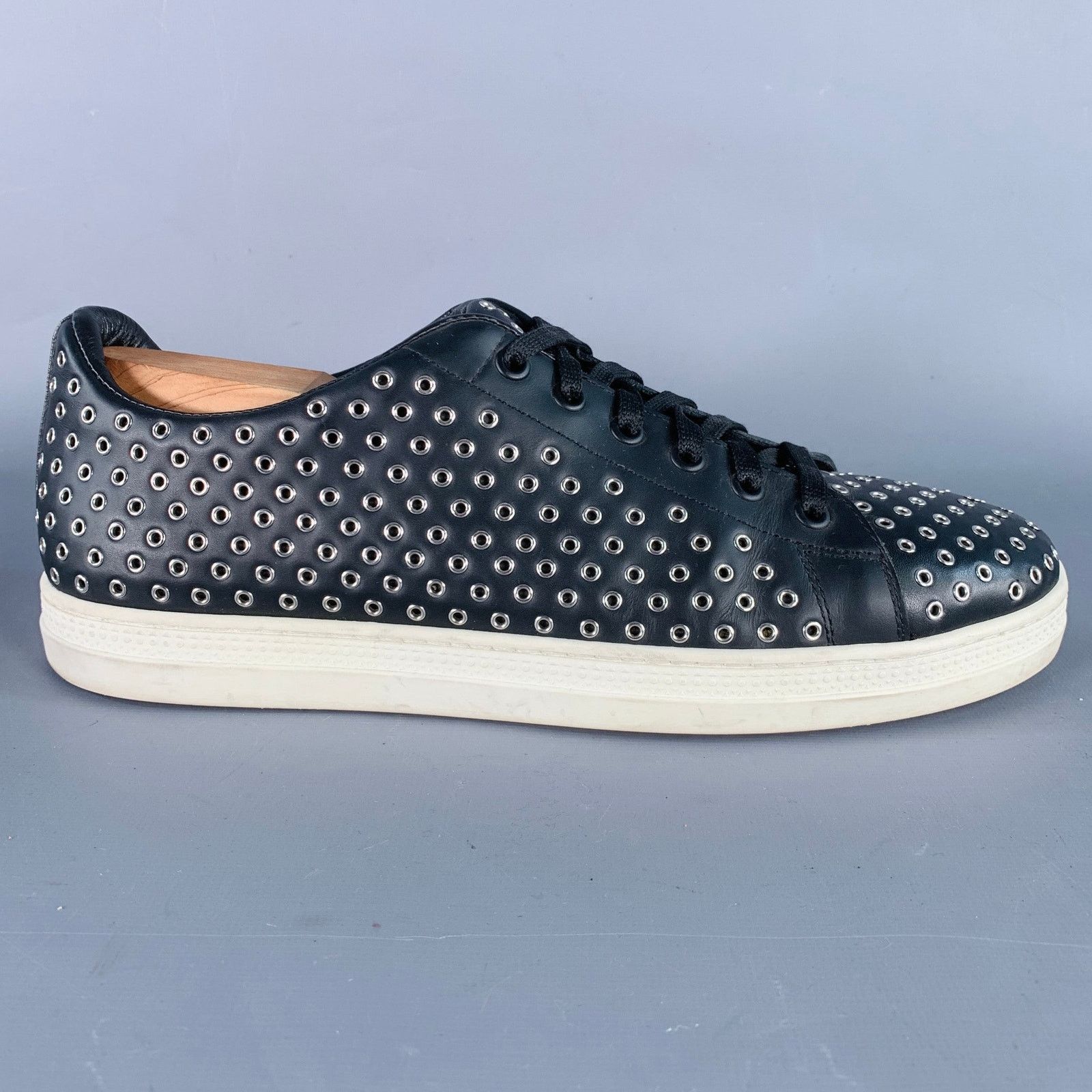 Alaia Black Silver Grommets Leather Lace-Up Low Top Sneakers Size US 8 / EU 41 - 2 Thumbnail