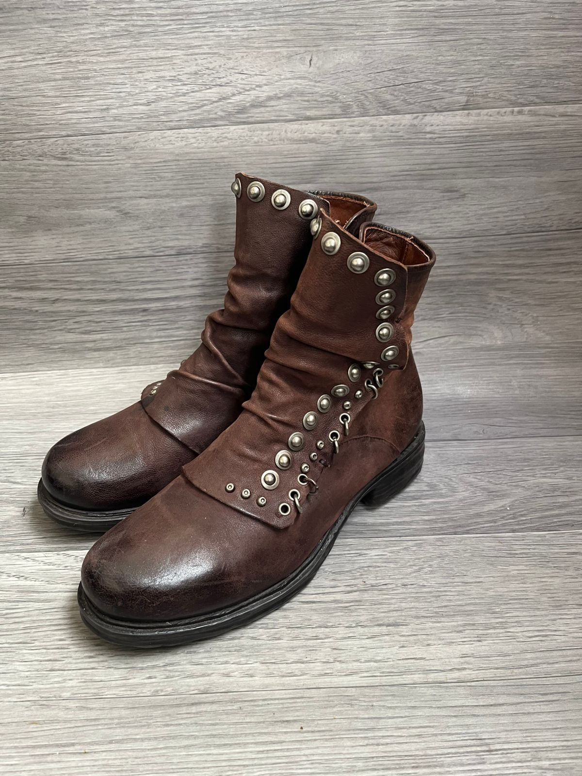 A.S.98 A.S.98 Brown Distressed Grunge Studded Archival Boots Y2K Size US 8 / IT 38 - 1 Thumbnail