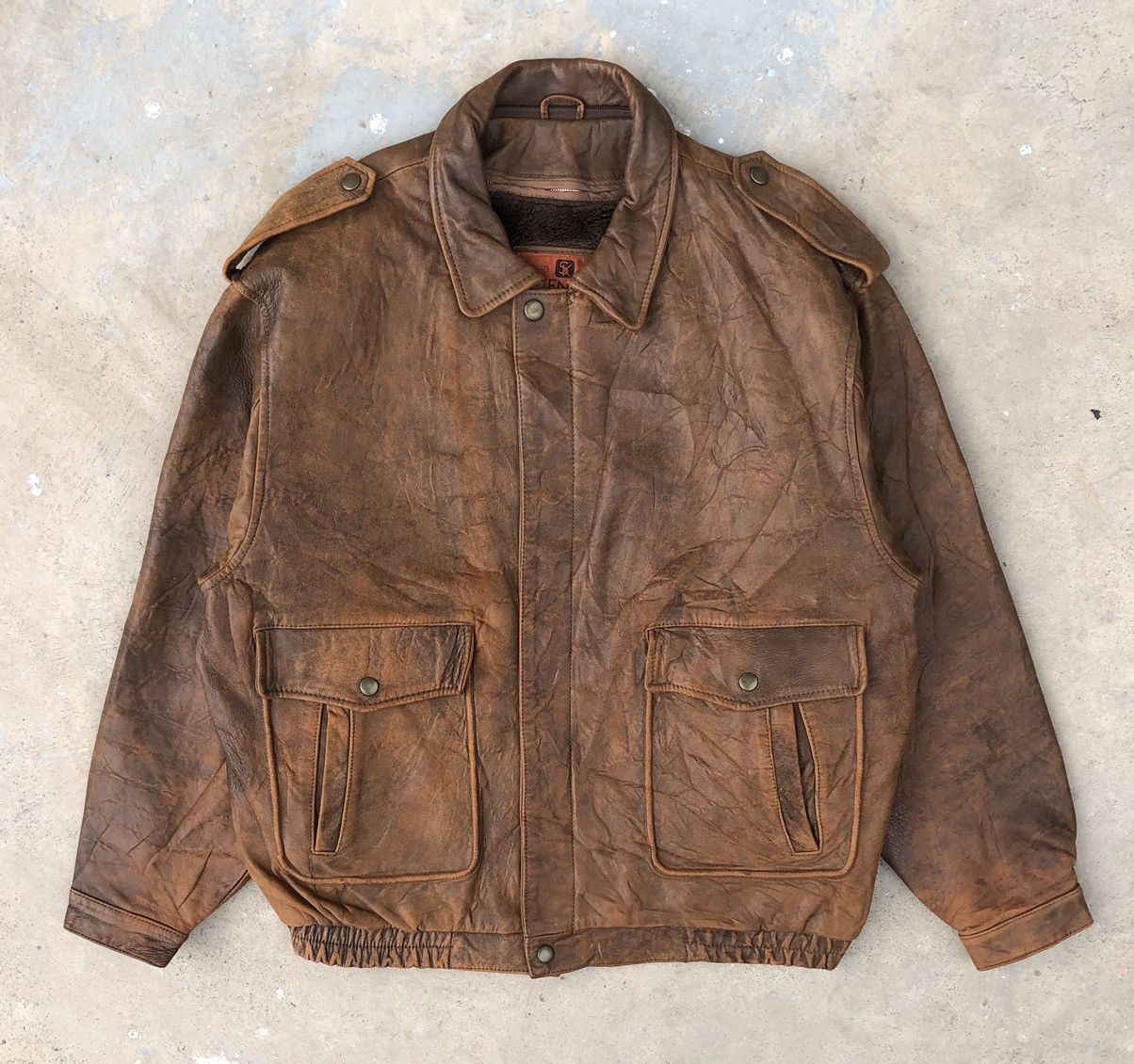 Vintage Vintage Skender Lined Fleece Leather Bomber Jacket Size US L / EU 52-54 / 3 - 9 Thumbnail
