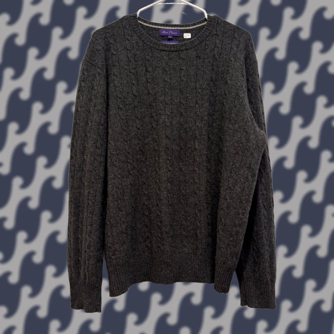 Vintage Alan Flusser Mens Cashmere Crew Neck Sweater Charcoal Gray L Knit Cable Knit Pullover Size US L / EU 52-54 / 3 - 1 Thumbnail