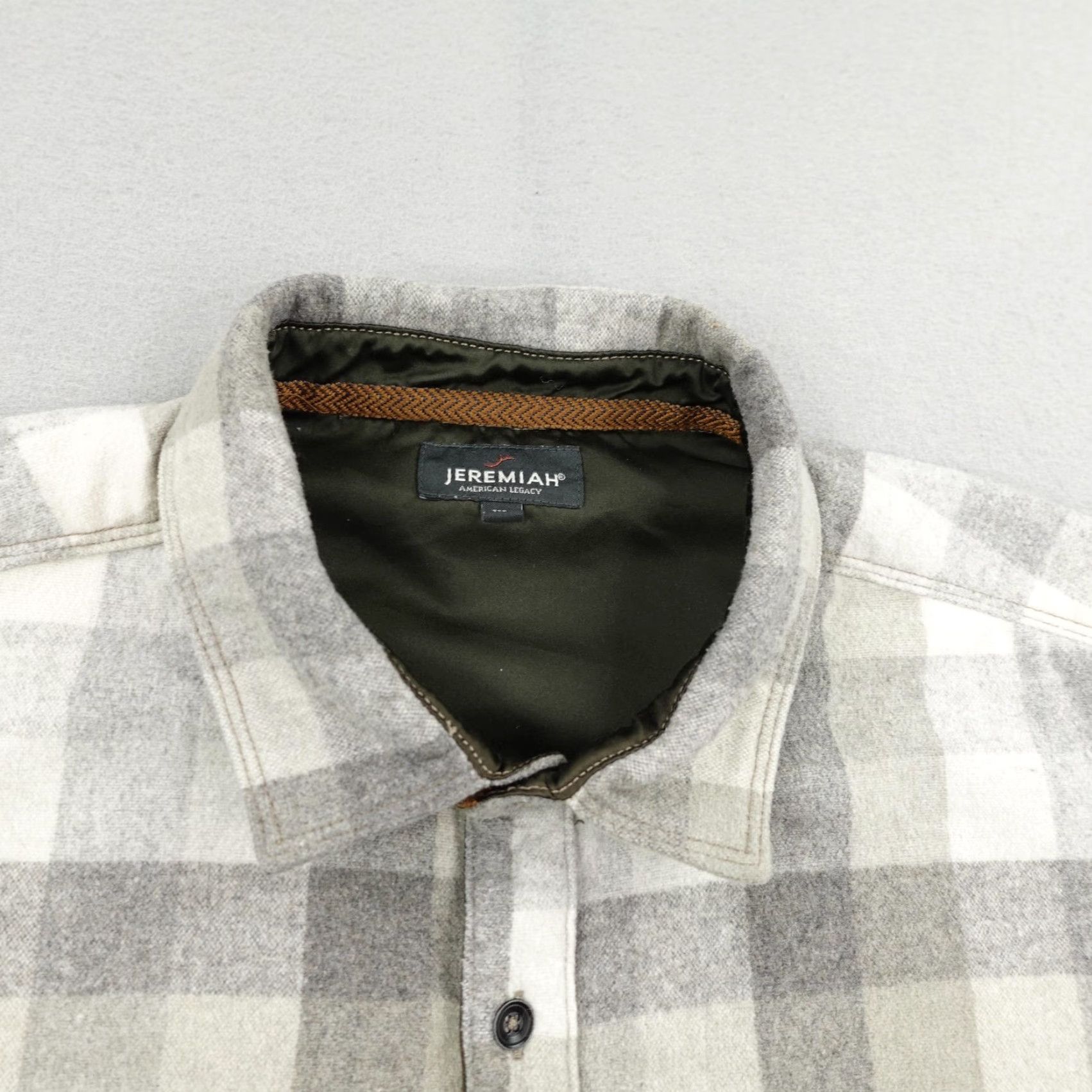 Vintage Jeremiah Shirt Mens XL Gray Beige Plaid Wool Blend Flannel Button Up Outdoors Size US XL / EU 56 / 4 - 2 Thumbnail