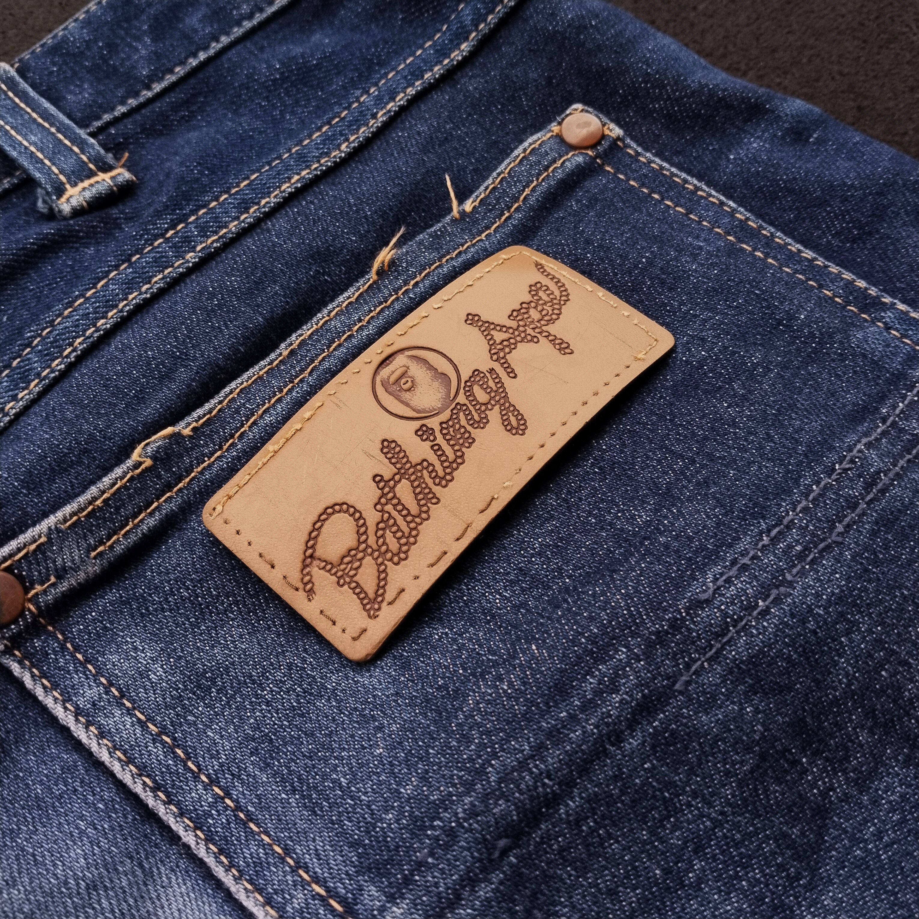 Bape Vintage Bape Patch Leather Selvedge Denim Pants Size US 34 / EU 50 - 3 Thumbnail