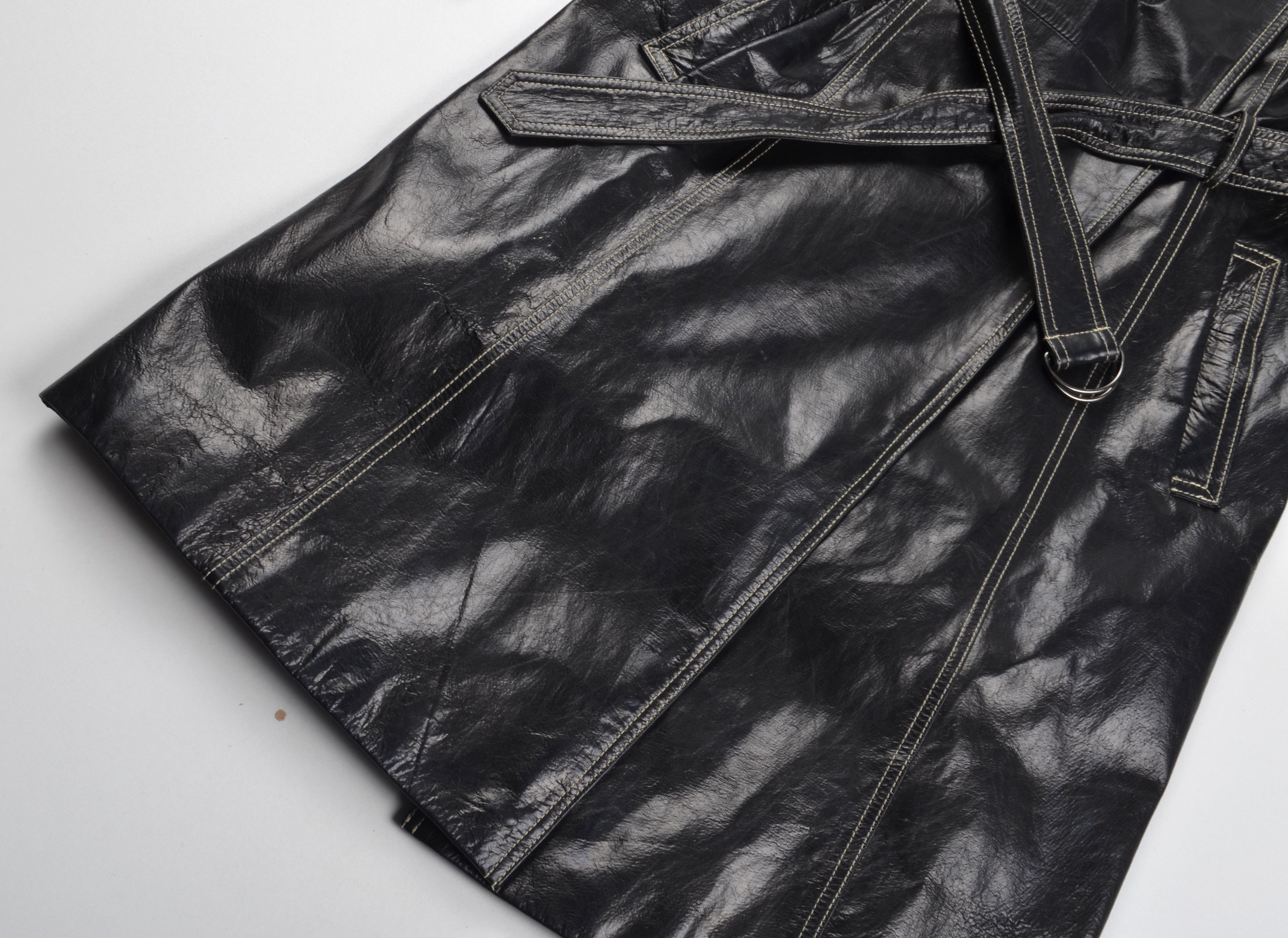 Leonard Paris Vintage Leonardo 90's Black Leather Tiger Lining Trench Coat Size XS / US 0-2 / IT 36-38 - 7 Thumbnail