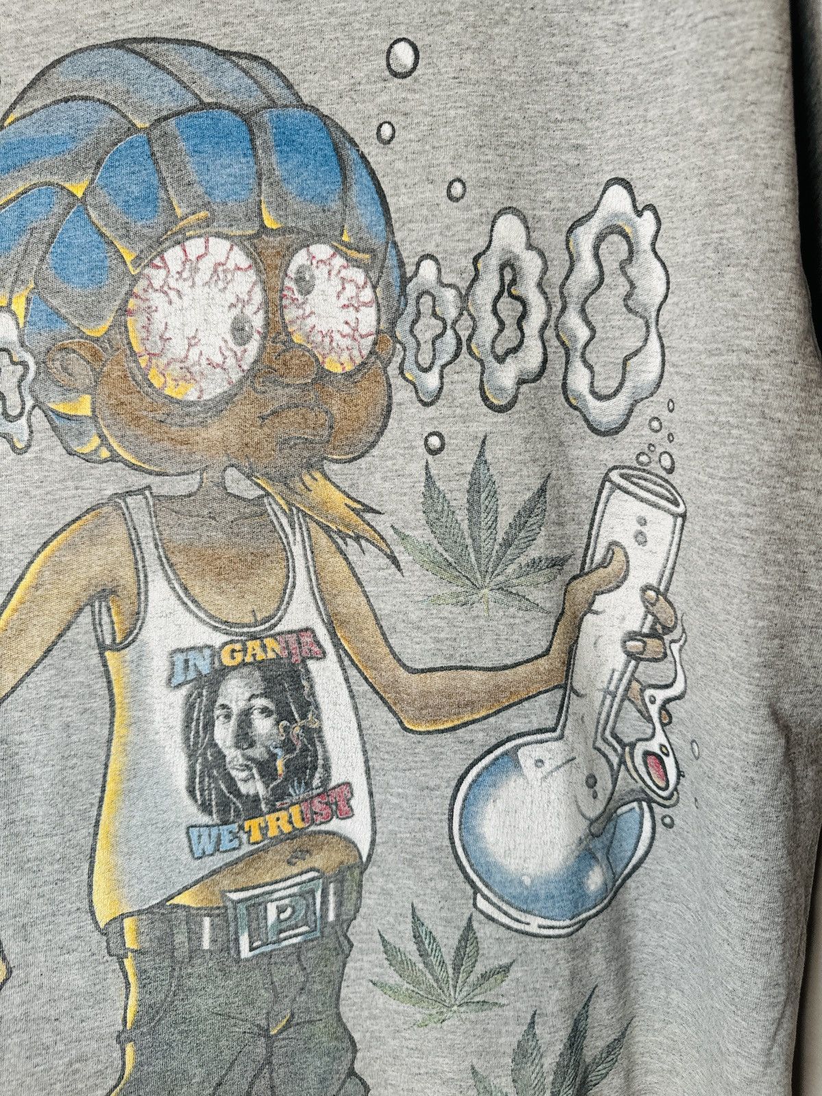 Vintage Vintage 90s Weed T Shirt In Ganja We Trust Caricature Size US XL / EU 56 / 4 - 3 Thumbnail