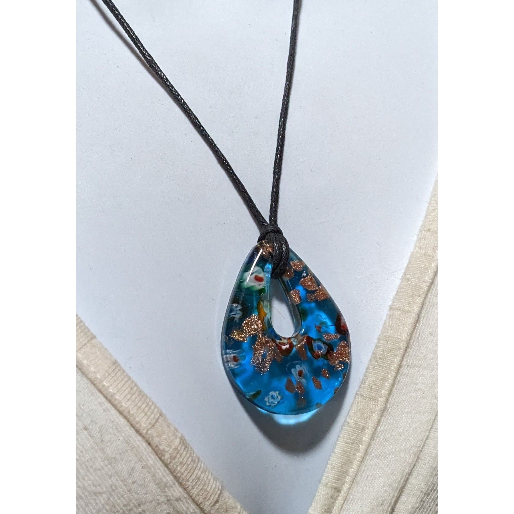 Other Blue Millefiori Glass Blue Teardrop Necklace Size ONE SIZE - 7 Thumbnail