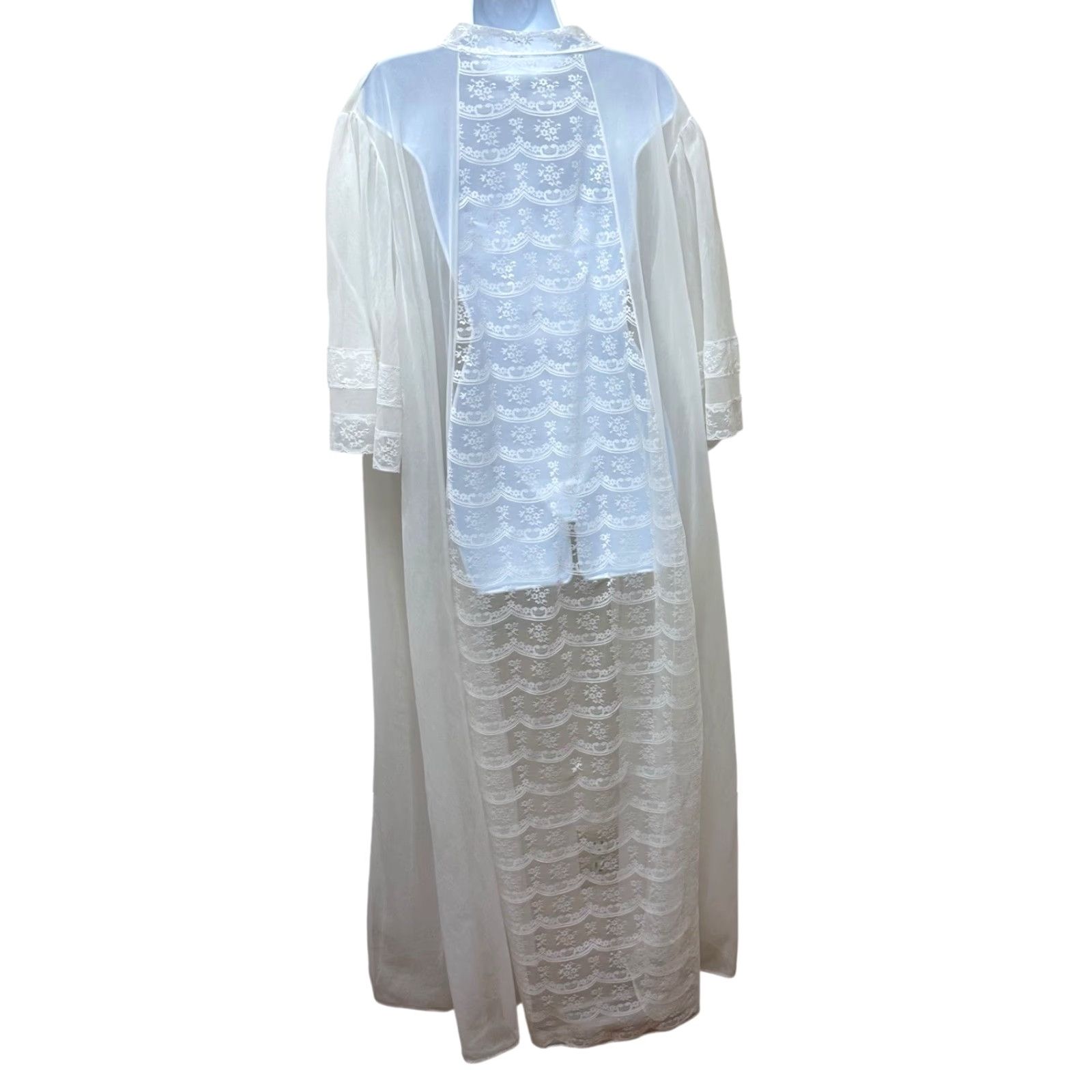 Vintage VINTAGE Elise Stevens White Sheer Chiffon Lace Nylon Peignoir Robe Plus Size 2X Size ONE SIZE - 4 Thumbnail