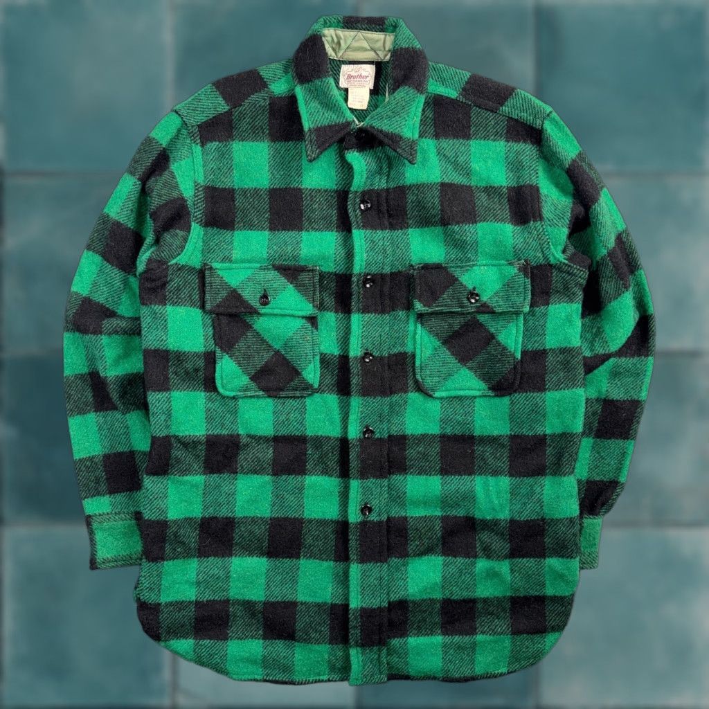 Vintage VINTAGE Five Brother Button-Down Shirt Buffalo Plaid Wool Green 1950s Rockabilly Mens L Casual Long Sleeve Flannel Size US L / EU 52-54 / 3 - 1 Thumbnail