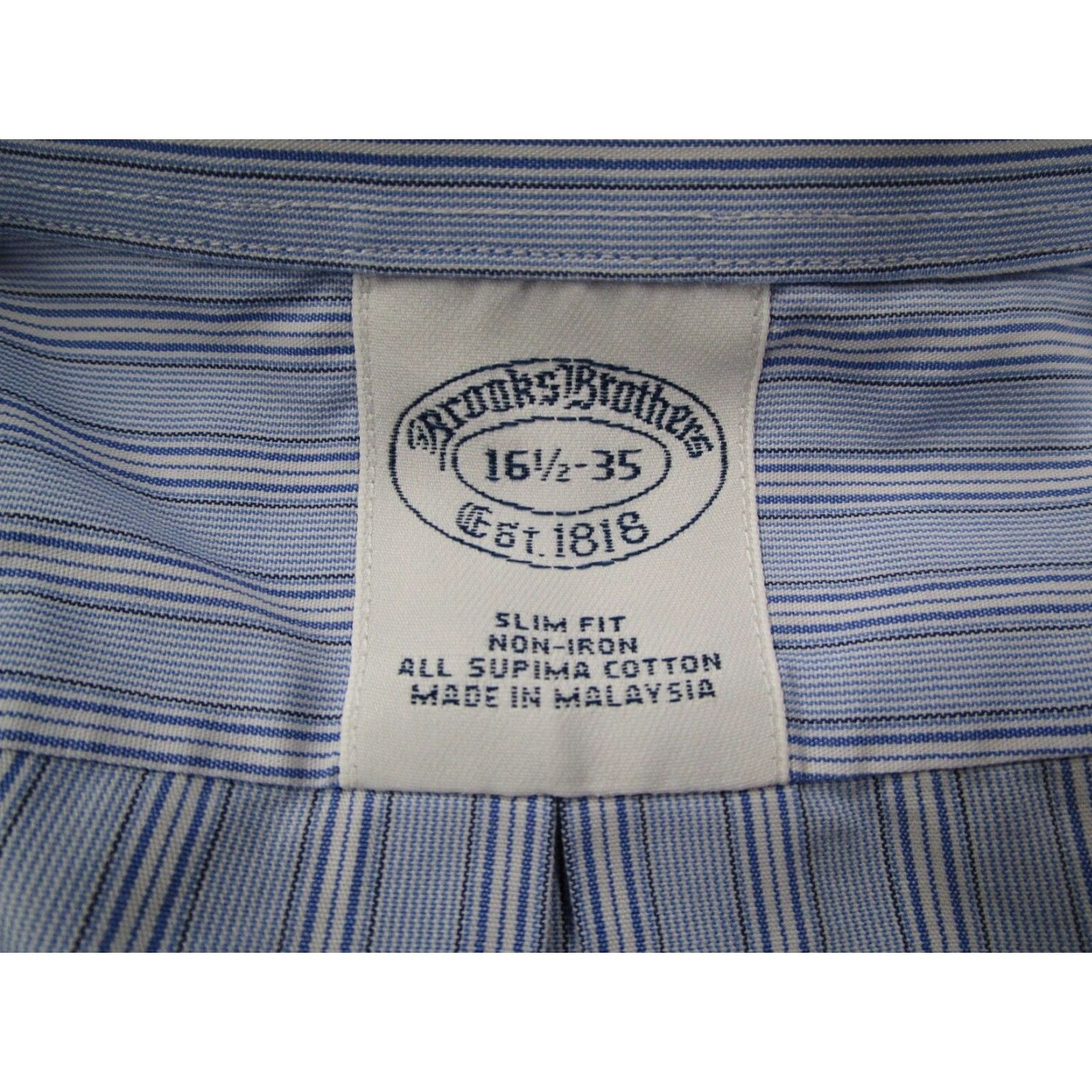 Brooks Brothers Brooks Brothers Dress Shirt Mens 16.5 35 Blue Striped Button Up Work Pima Cotton Size 34R - 3 Thumbnail
