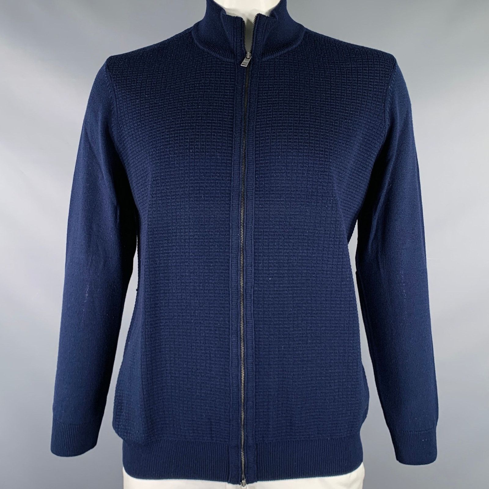 Hugo Boss HUGO BOSS Size XL Navy Knit Wool Zip Up Cardigan Size US XL / EU 56 / 4 - 1 Thumbnail