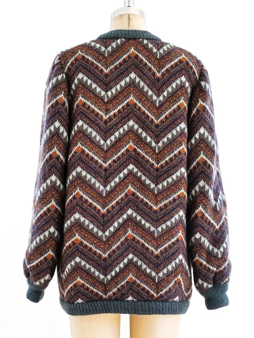 Escada Escada RARE Vintage Metallic Chevron Knit Bomber Jacket 80s Size M / US 6-8 / IT 42-44 - 9 Thumbnail