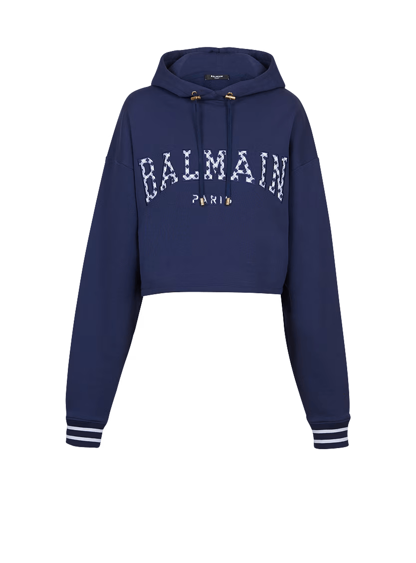 o1s1wg110825 Gingham Paris Hoodie in Navy Blue