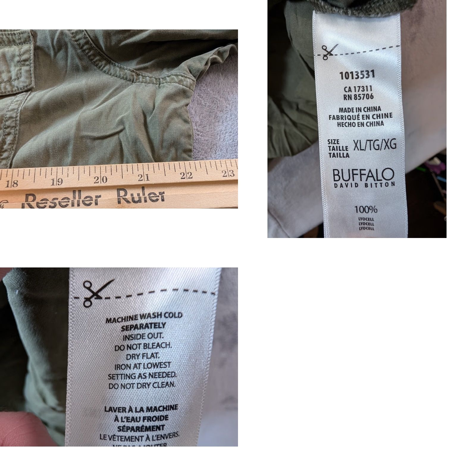 Buffalo David Bitton Buffalo David Bitton Button-Up Shirt Mens XL Lyocell Green Military Pockets Canvas Slim Casual Size US XL / EU 56 / 4 - 8 Thumbnail