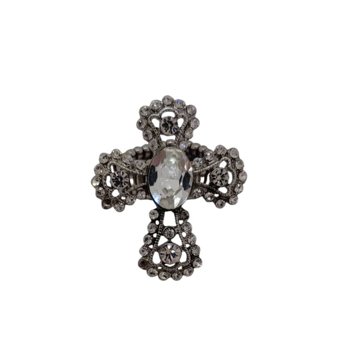 Other Vintage-Style Silver-Tone Cross Adjustable Stretch Ring With Size ONE SIZE - 1 Thumbnail