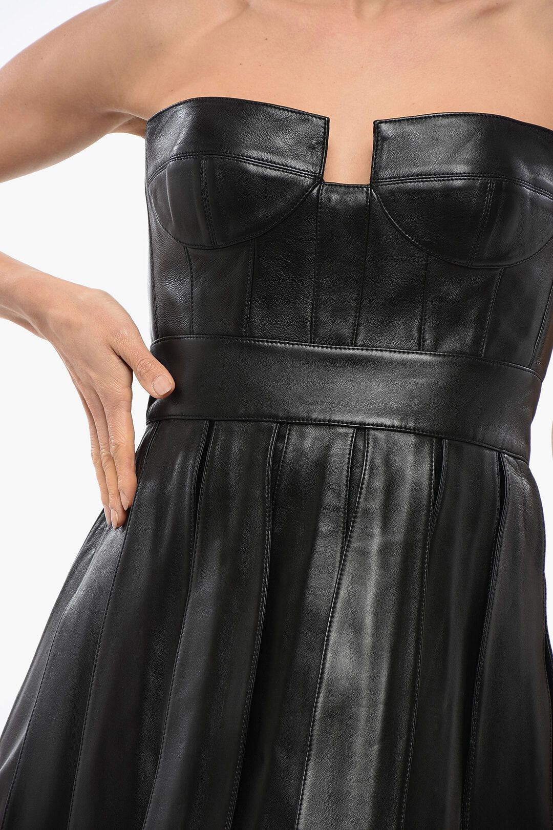 Balmain og1mm0326 Leather Bustier Dress in Black Size XS / US 0-2 / IT 36-38 - 3 Thumbnail
