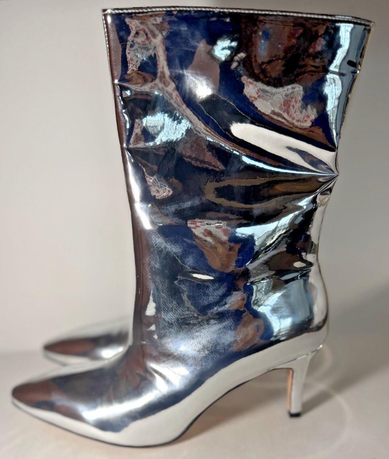 Other Haotianano Silver Metallic Ankle Boots Mirror Pointed Toe Size US 8.5 / IT 38.5 - 1 Thumbnail