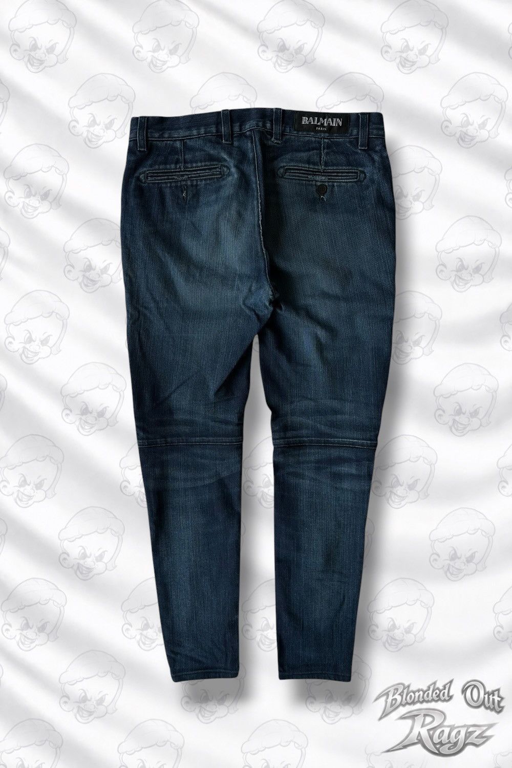 Balmain SS17 Balmain Navy Washed Biker Denim Oilver Roustreing Era Size US 31 - 2 Thumbnail