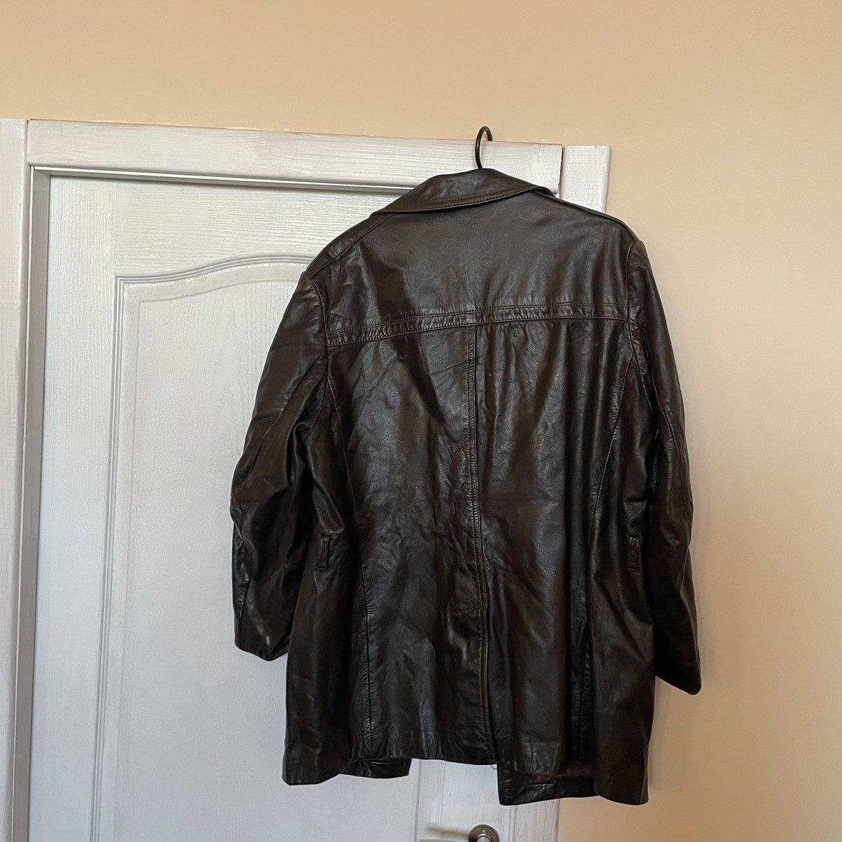 Vintage 90s Leather Fashion brown Breasted Oversized Coat jacket Size US L / EU 52-54 / 3 - 3 Thumbnail